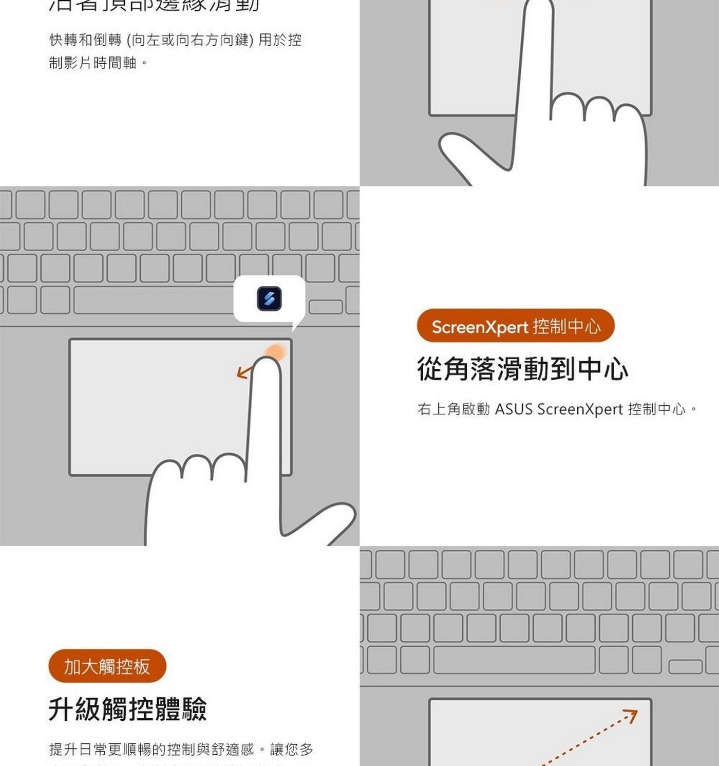 ScreenXpert控制中心 從角落滑動到中心 右上角啟動ASUS ScreenXpert控制中心。