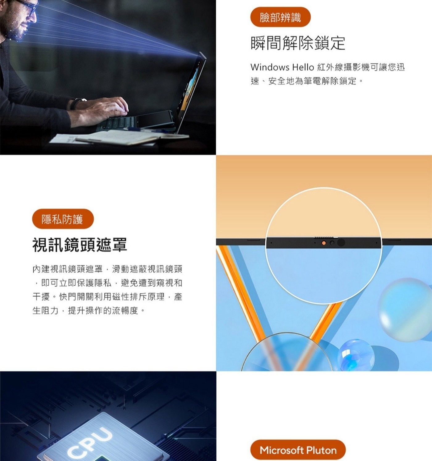 視訊鏡頭遮罩內建視訊鏡頭遮罩,滑動遮蔽視訊鏡頭,即可立即保護隱私,避免遭到窺視和干擾。快門開關利用磁性排斥原理,產生阻力,提升操作的流暢度。
