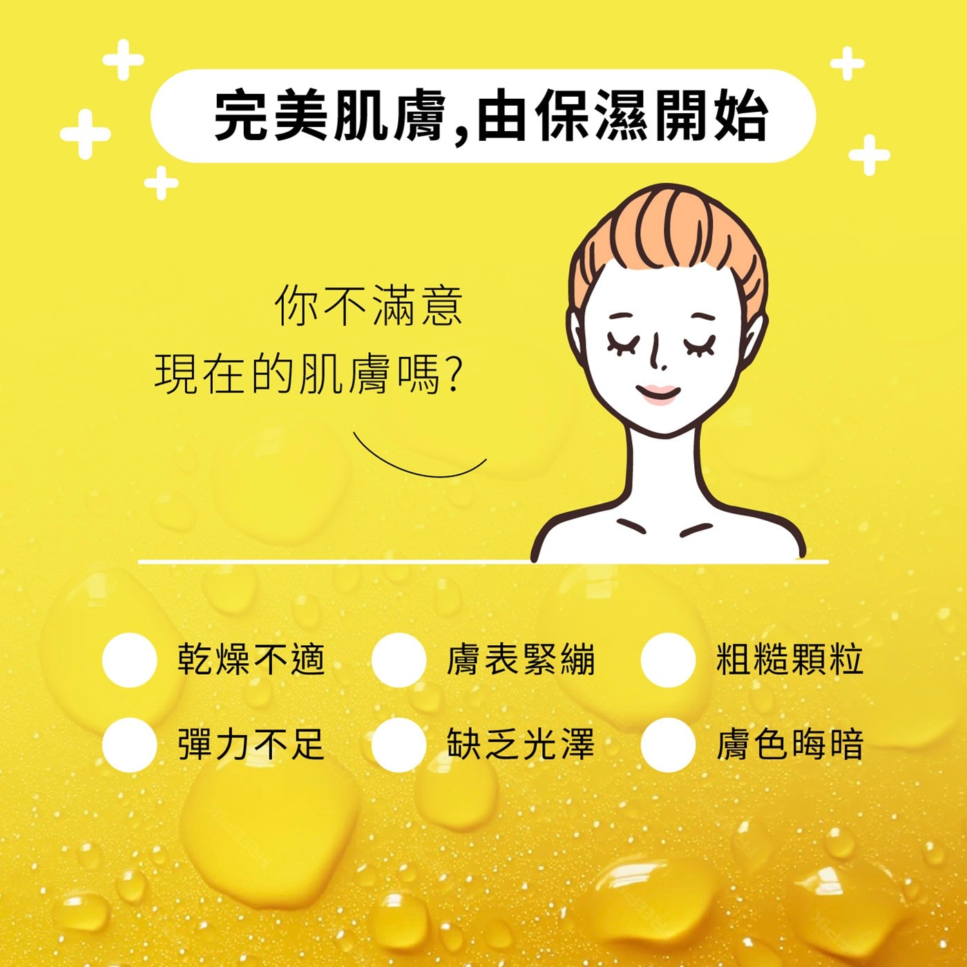 完美肌膚,由保濕開始 你不滿意 現在的肌膚嗎? 1 乾燥不適 膚表緊繃 粗糙顆粒 彈力不足
