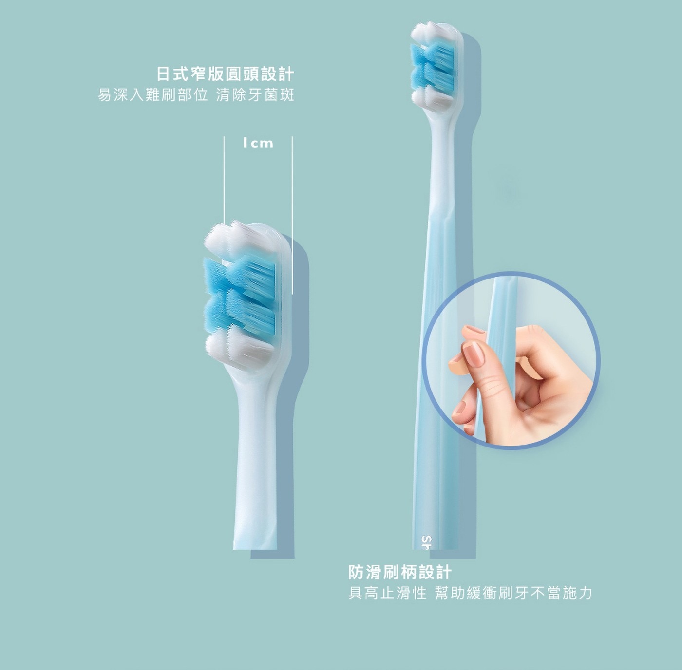 日式窄版圓頭設計易深入難刷部位清除牙菌斑Icm