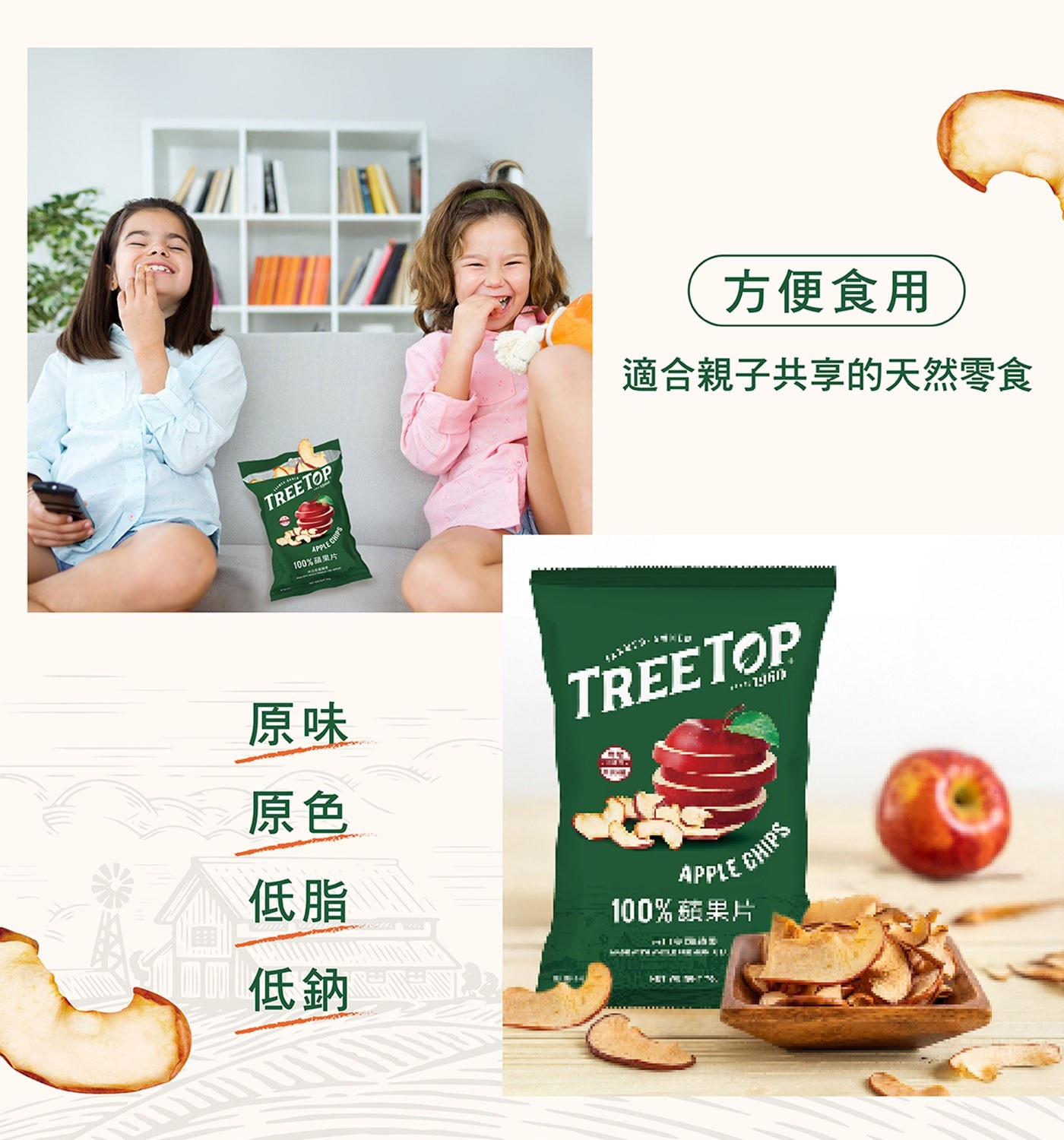 TREETOP APPLE CHIPS 100蔬果片 原味 原色 方便食用 適合親子共享的天然零食 低脂 低鈉 100蘋果片