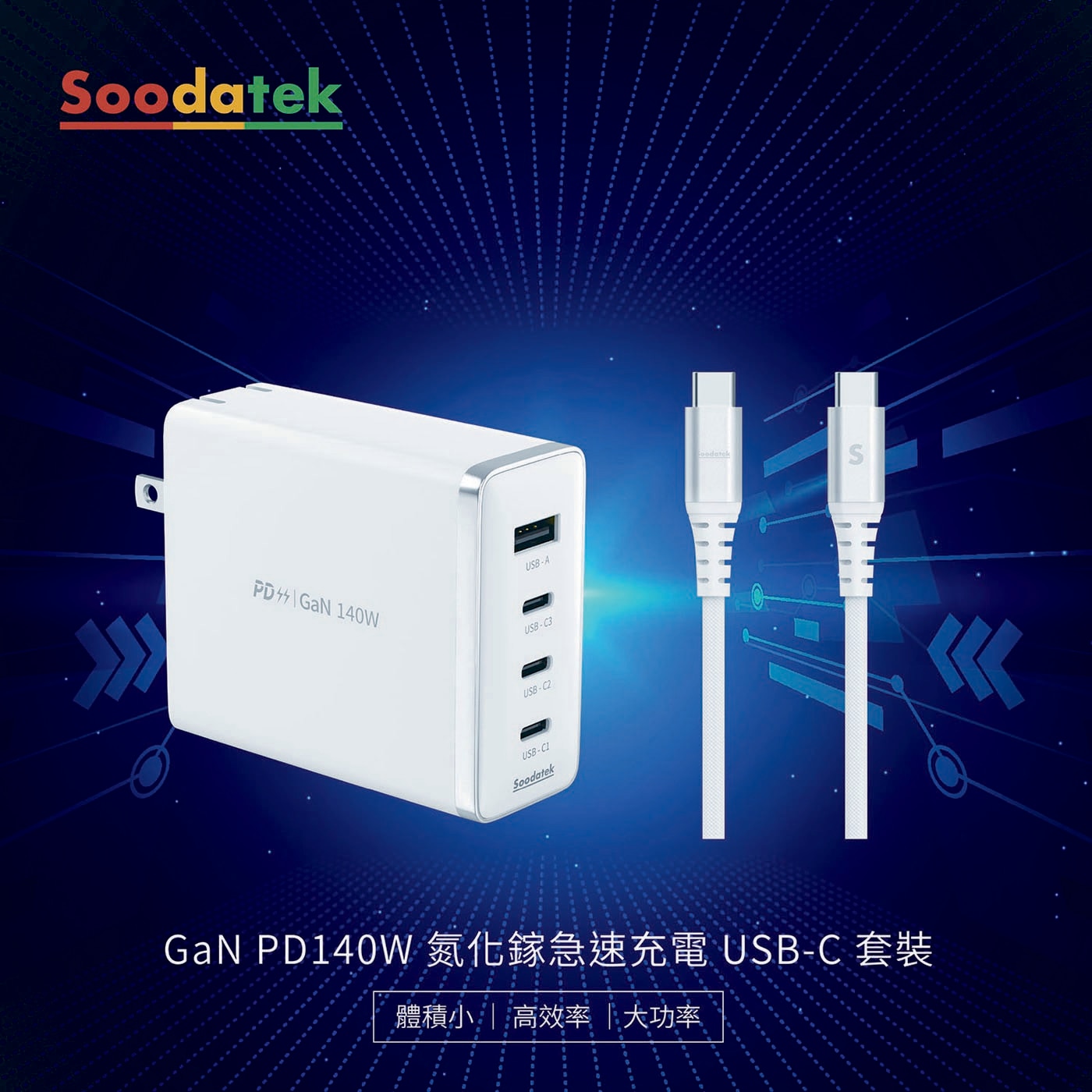 Soodafek S USB IB U GaN PD14OW 氮化籙急速充電 USB-C套裝 體積小 高效率大功率