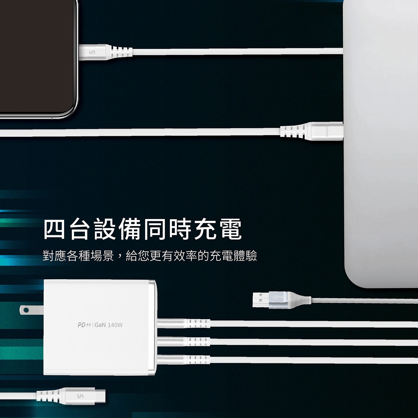 4台設備同時充電 對應各種場景 給您更有效率的充電體驗