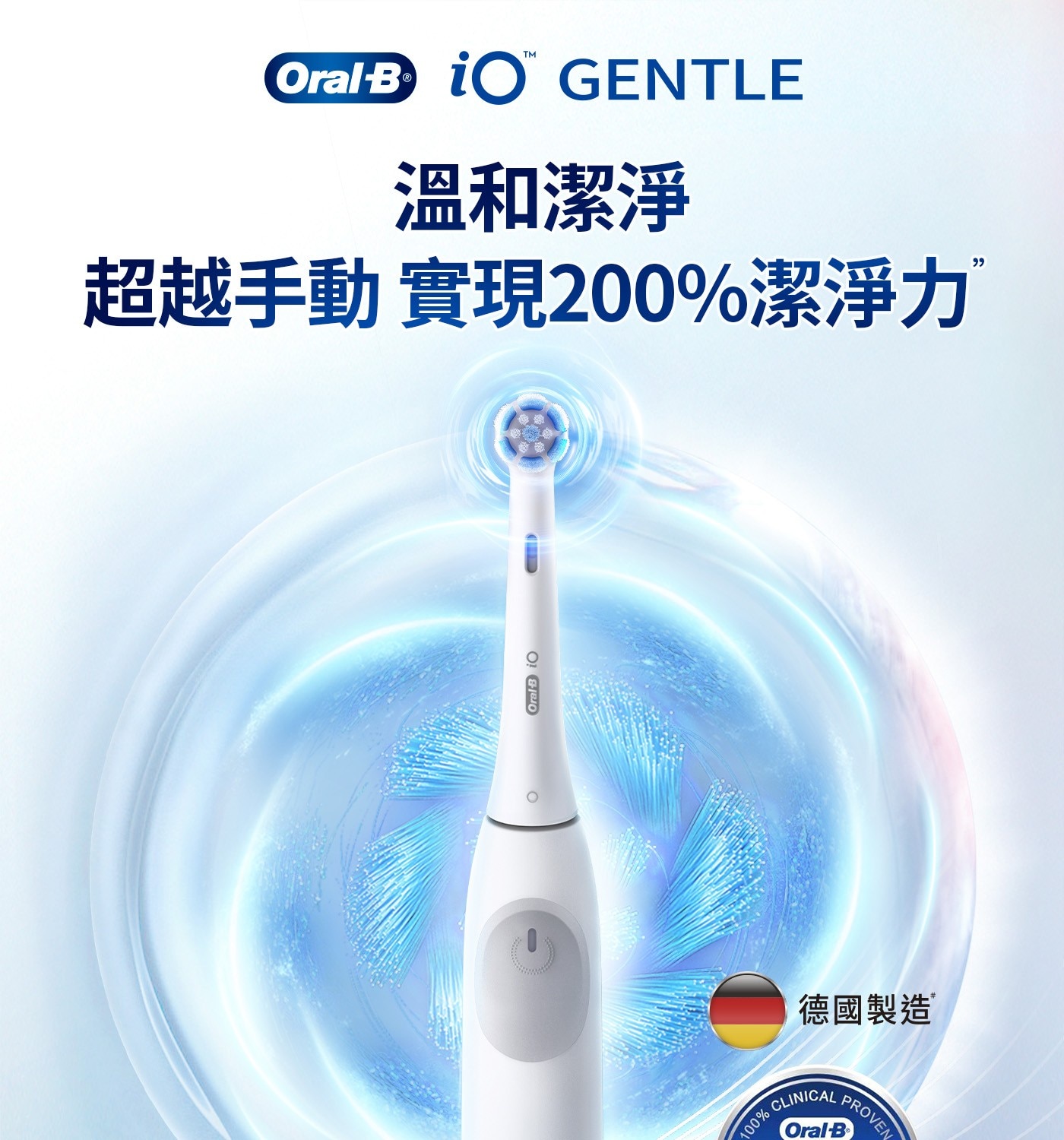 TM iO GENTLE 溫和潔淨 超越手動 實現200潔淨力 德國製造 KCLINICAL CLIN PROVEN