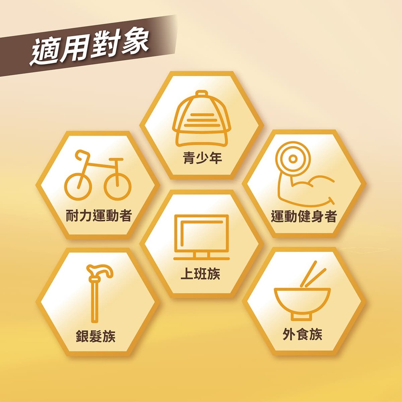適用對象青少年耐力運動者運動健身者上班族銀髮族外食族