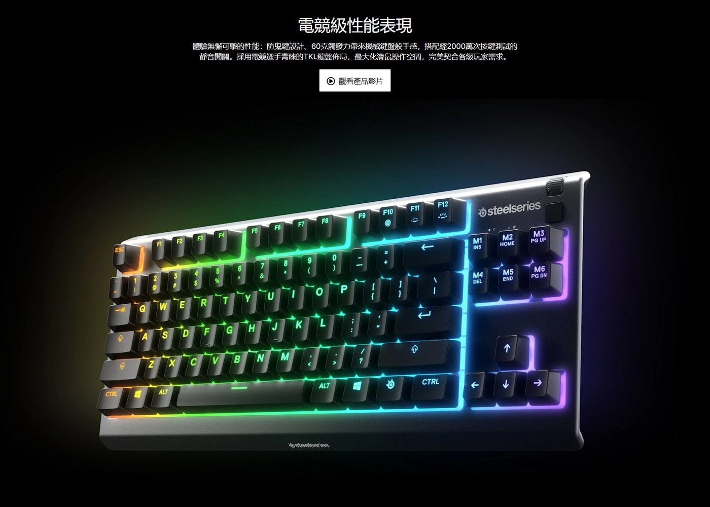 電競級性能表現 體驗無懈可擊的性能:防鬼鍵設計、60克觸發力帶來機械鍵盤般手感,搭配經2000萬次按鍵測試的 靜音開關。採用電競選手青睞的TKL鍵盤佈局,最大化滑鼠操作空間,完美契合各級玩家需求。