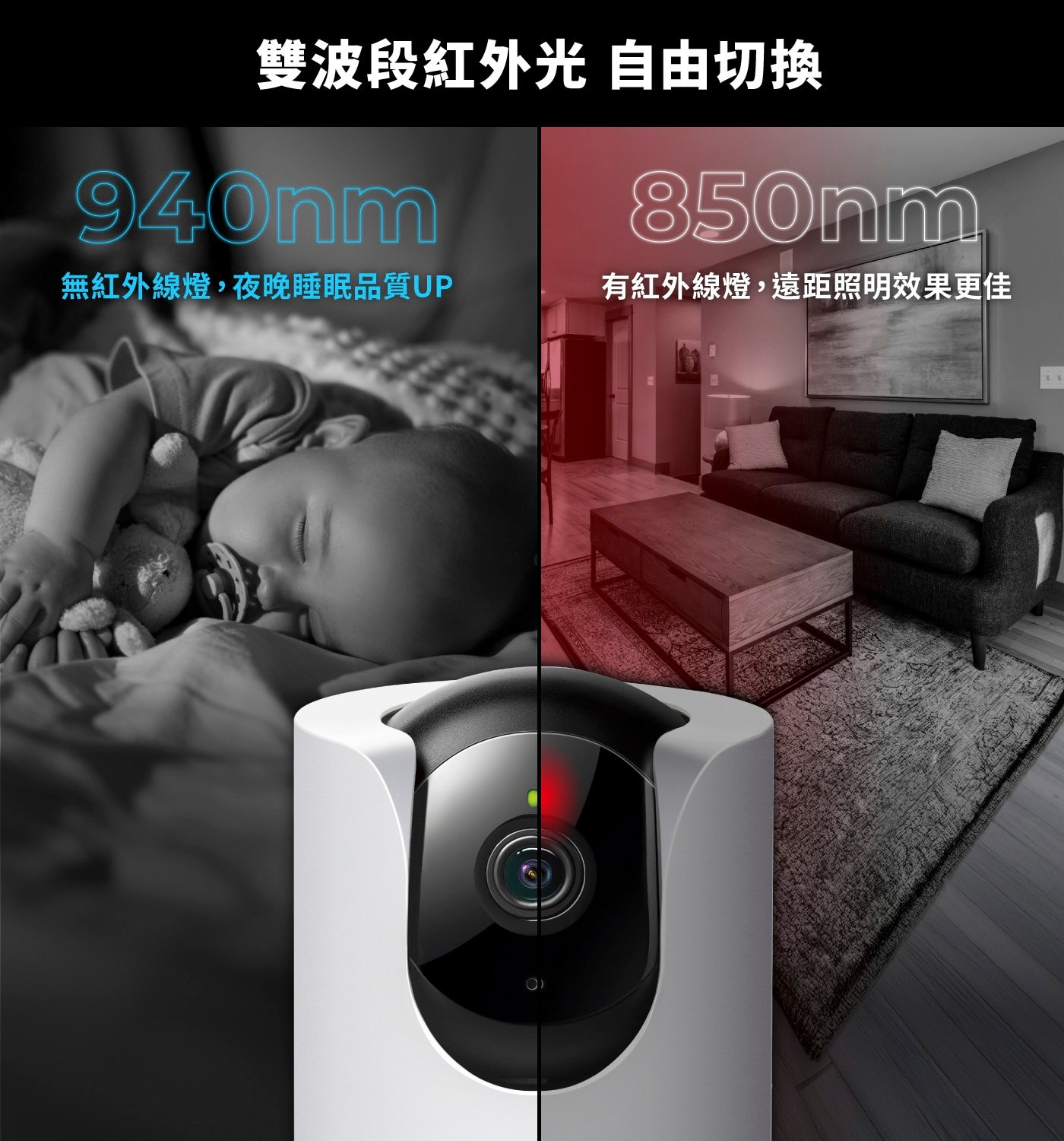 雙波段紅外光 自由切換 850nm 940nm 無紅外線燈,夜晚睡眠品質UP