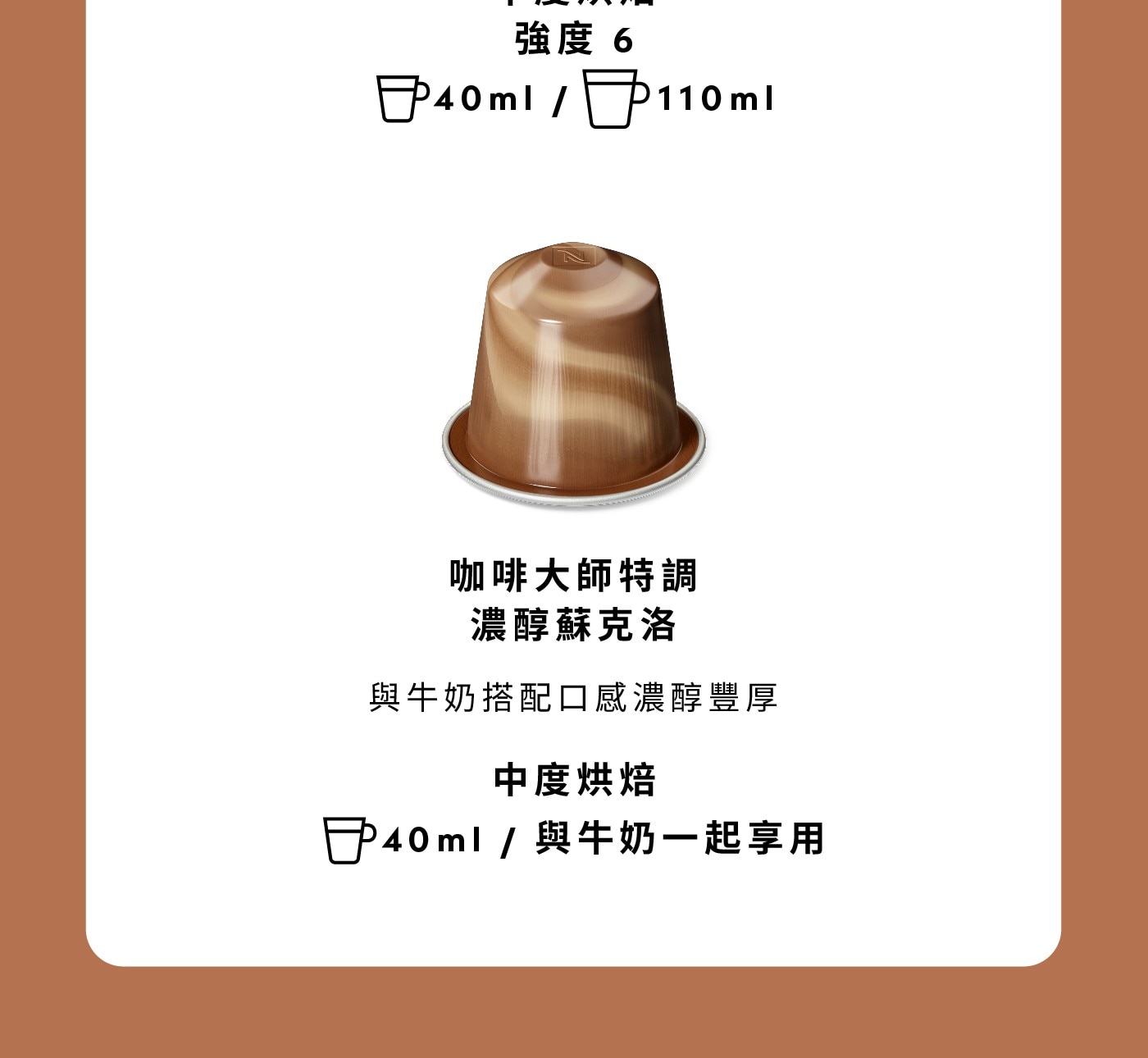 咖啡大師特調濃醇蘇克洛與牛奶搭配口感濃醇豐厚中度烘焙40ml/與牛奶1起享用