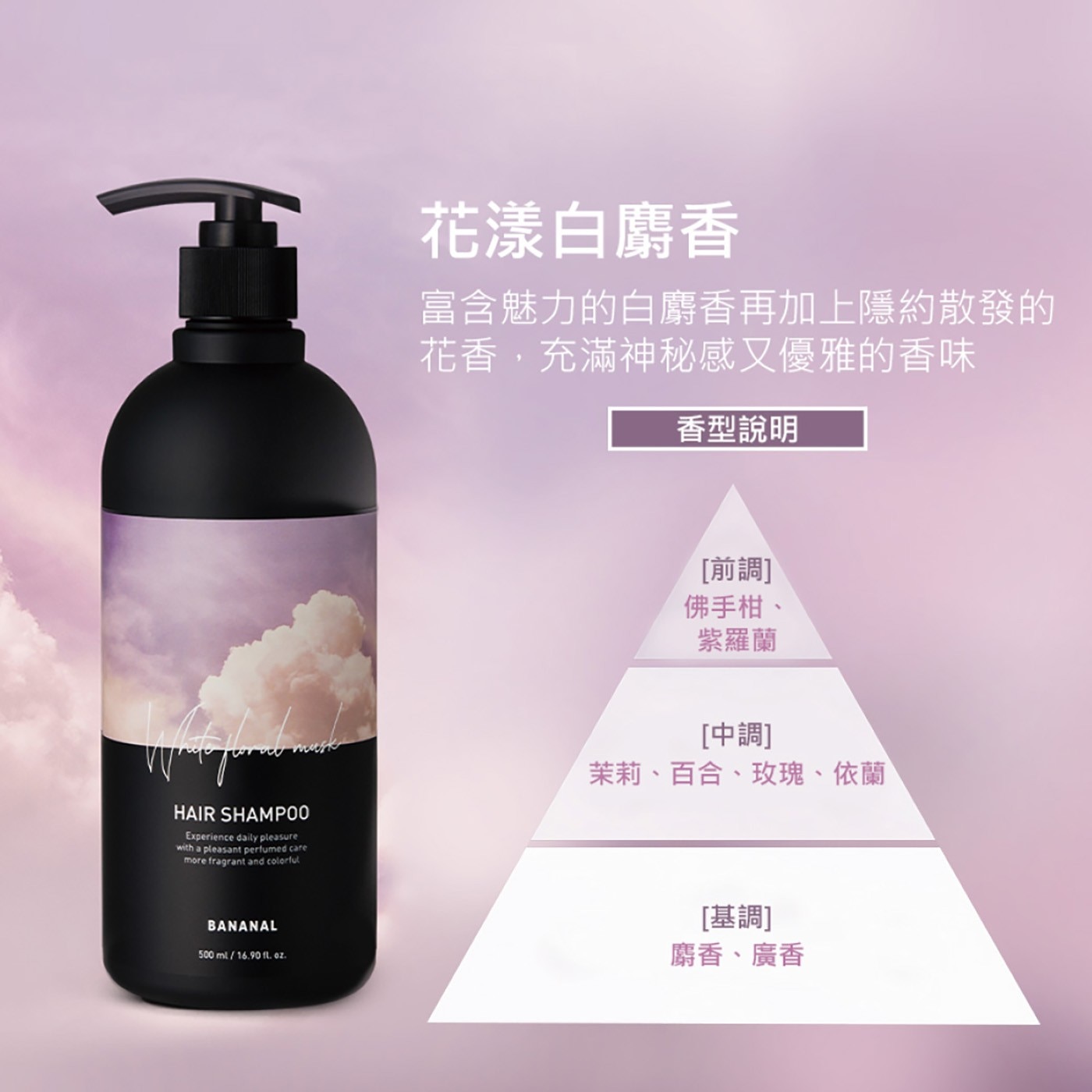 花漾白麝香 富含魅力的白麝香再加上隱約散發的 花香,充滿神秘感又優雅的香味