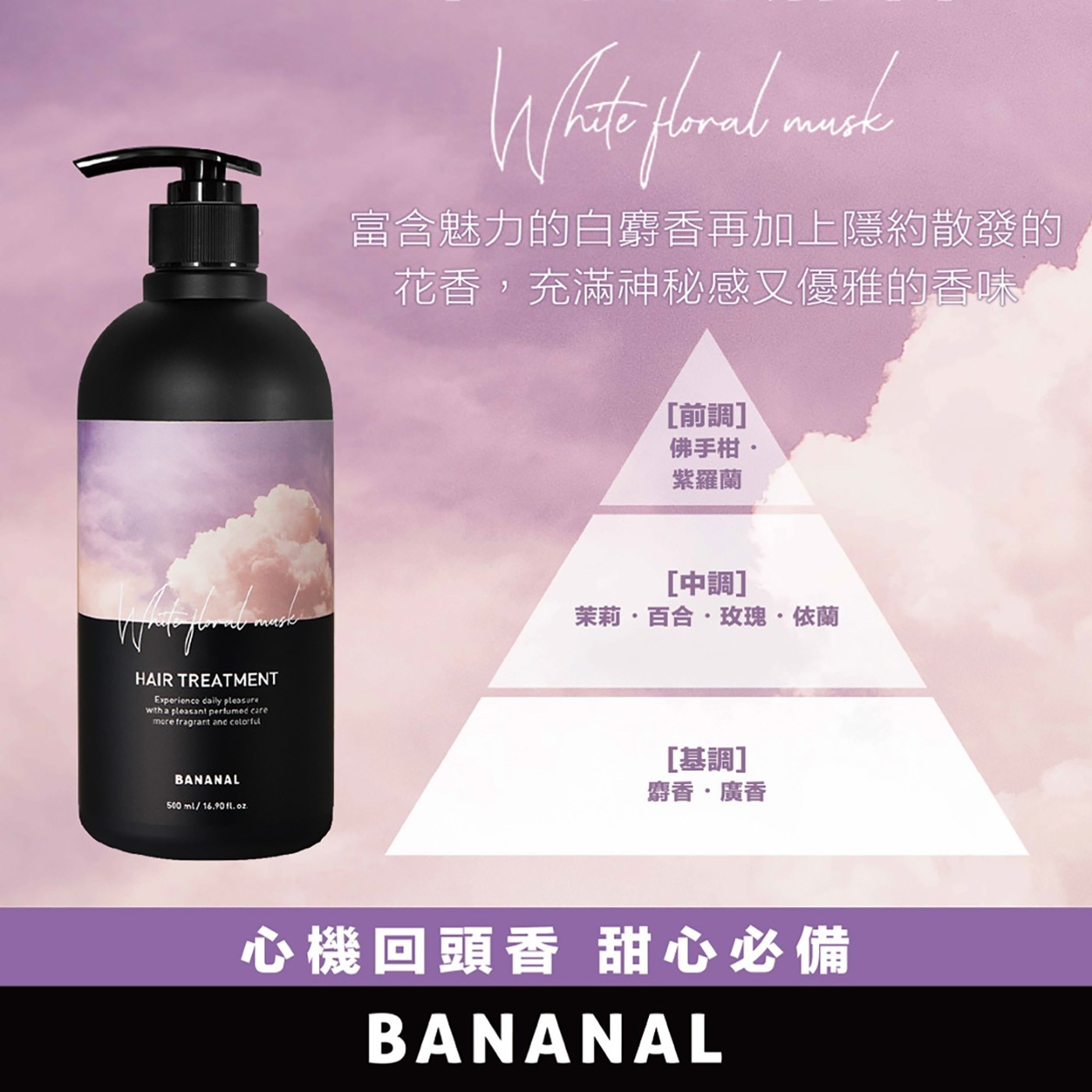 富含魅力的白麝香再加上隱約散發的 花香,充滿神秘感又優雅的香味