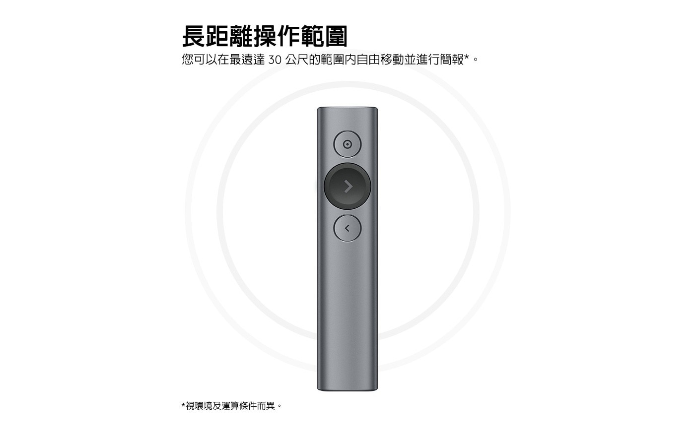 長距離操作範圍 您可以在最遠達30公尺的範圍內自由移動並進行簡報*。