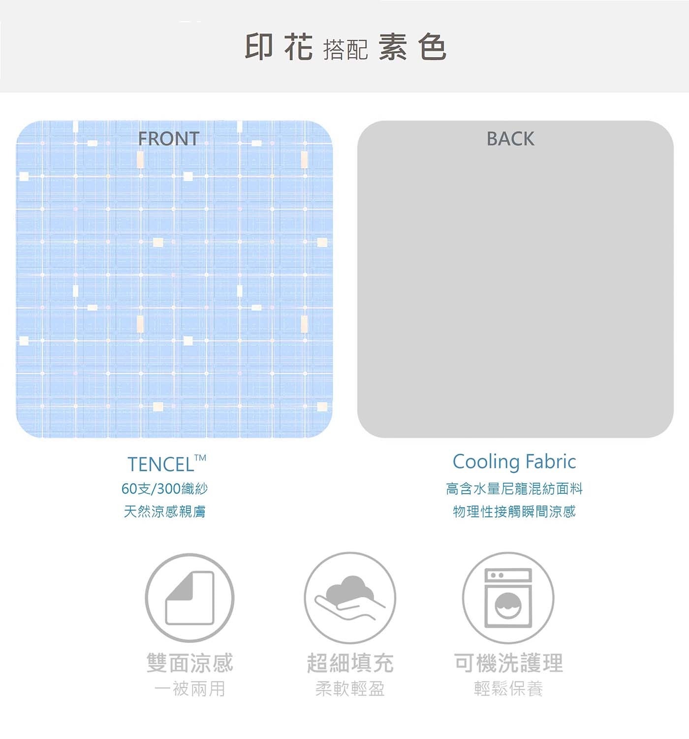 FRONT TENCELTM 60支/300織紗 天然涼感親膚 印 花 搭配 素色 BACK