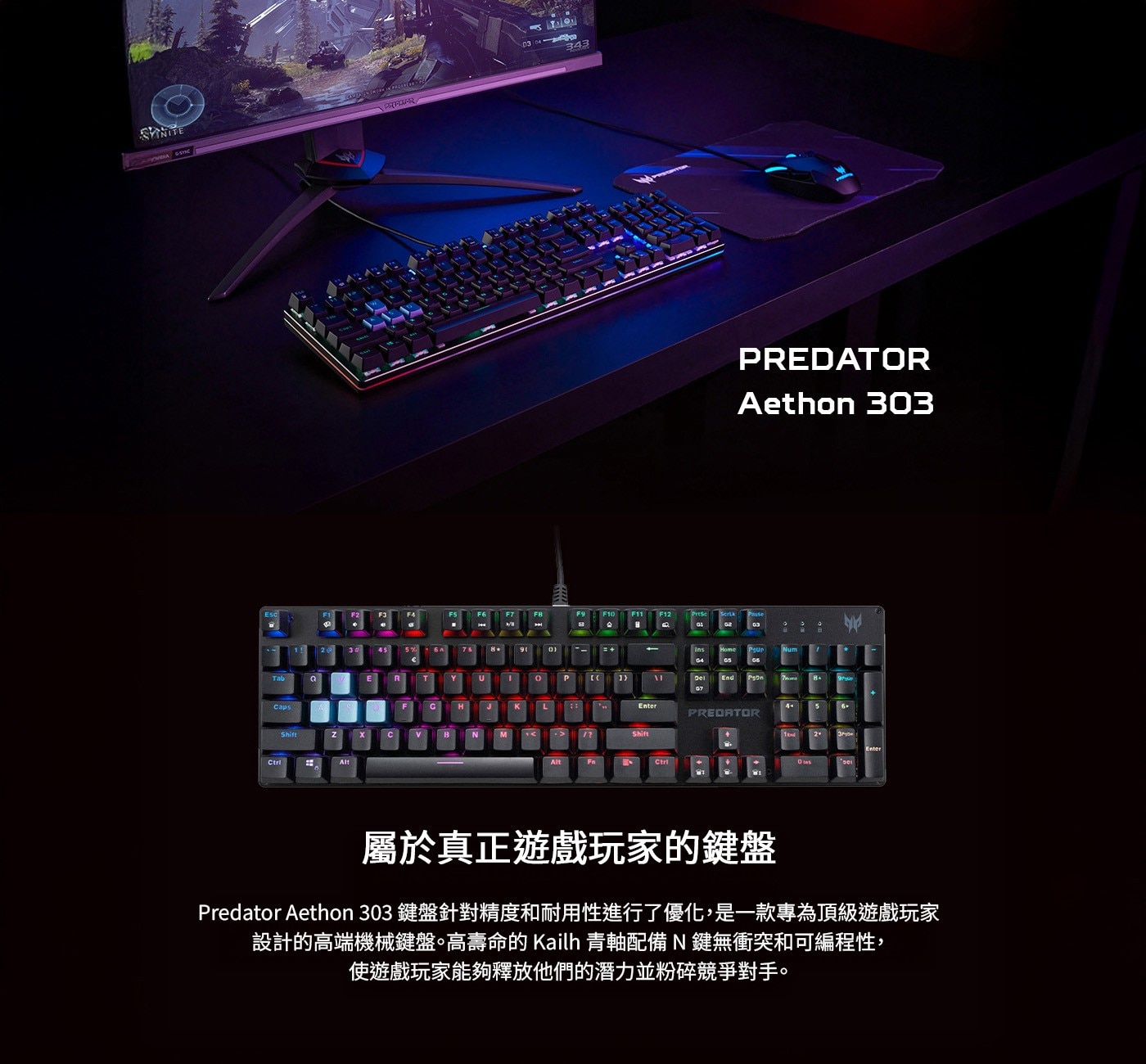 PREDATOR KEYBOARD有線青軸鍵盤中文注音AETHON 303