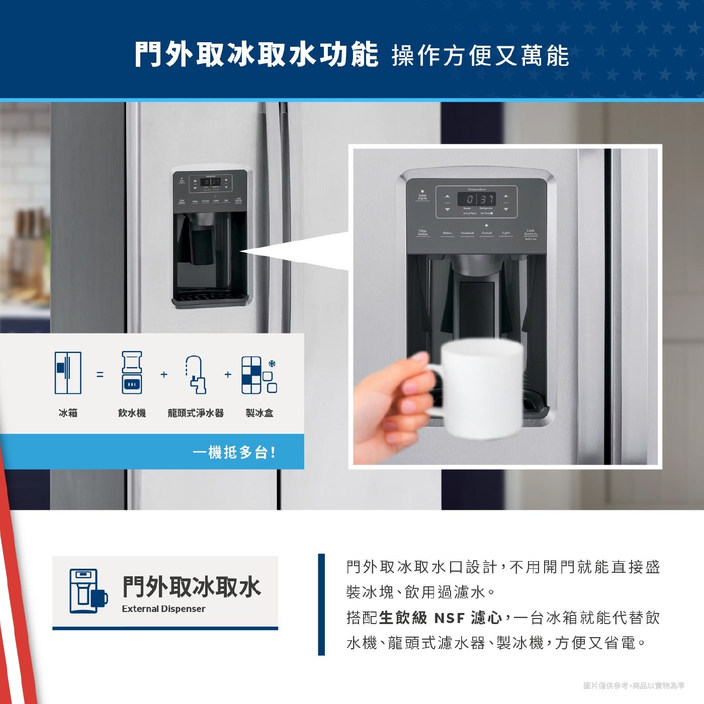 門外取冰取水功能 操作方便又萬能 冰箱 飲水機 龍頭式淨水器 製冰盒 1機抵多台!