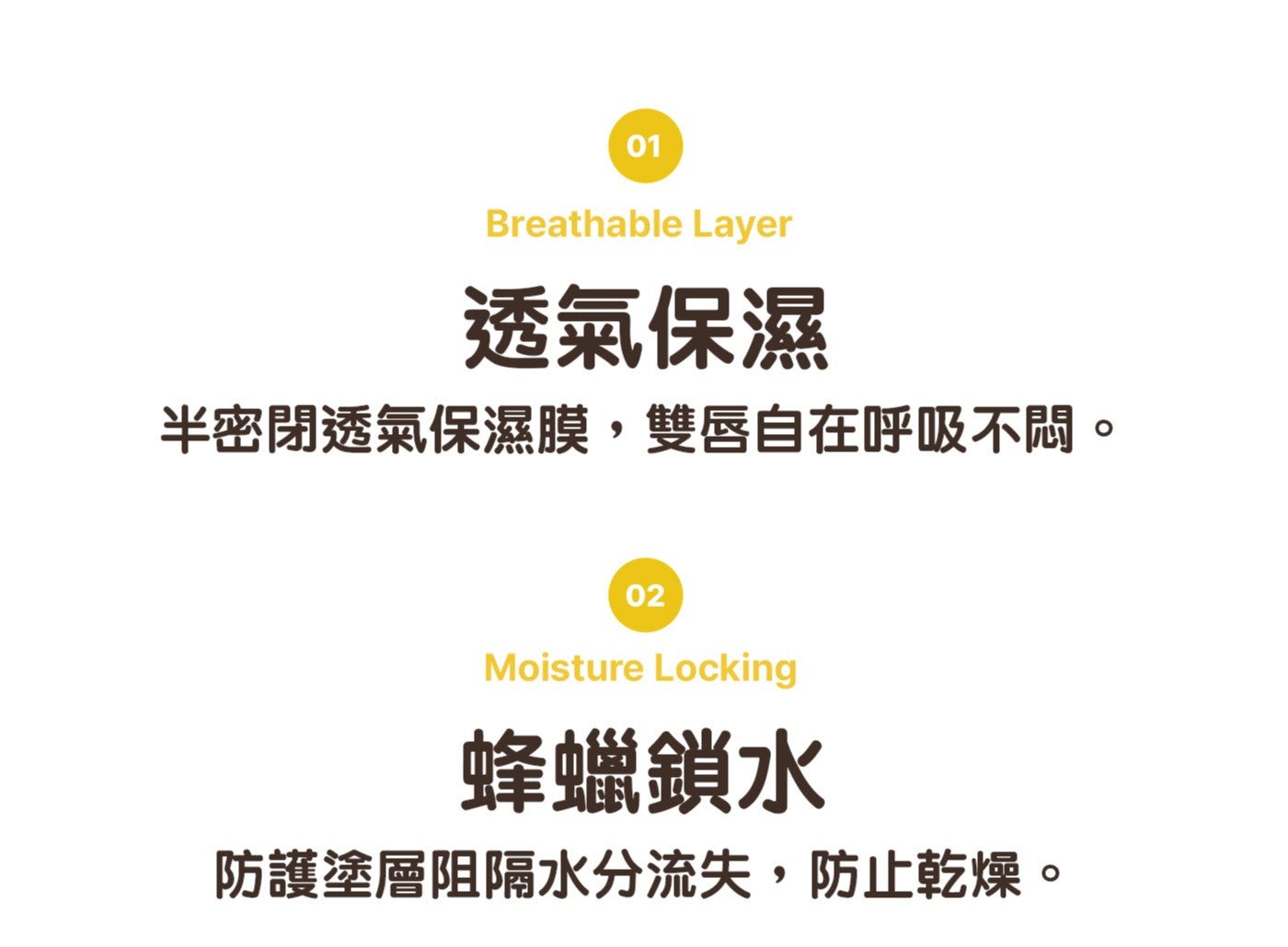 透氣保濕半密閉透氣保濕膜,雙唇自在呼吸不悶蜂蠟鎖水防護塗層阻隔水分流失,防止乾燥