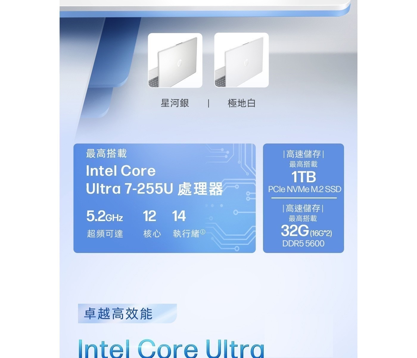 最高搭載 |高速儲存| Intel Core 最高搭載 Ultra 7-255U 處理器