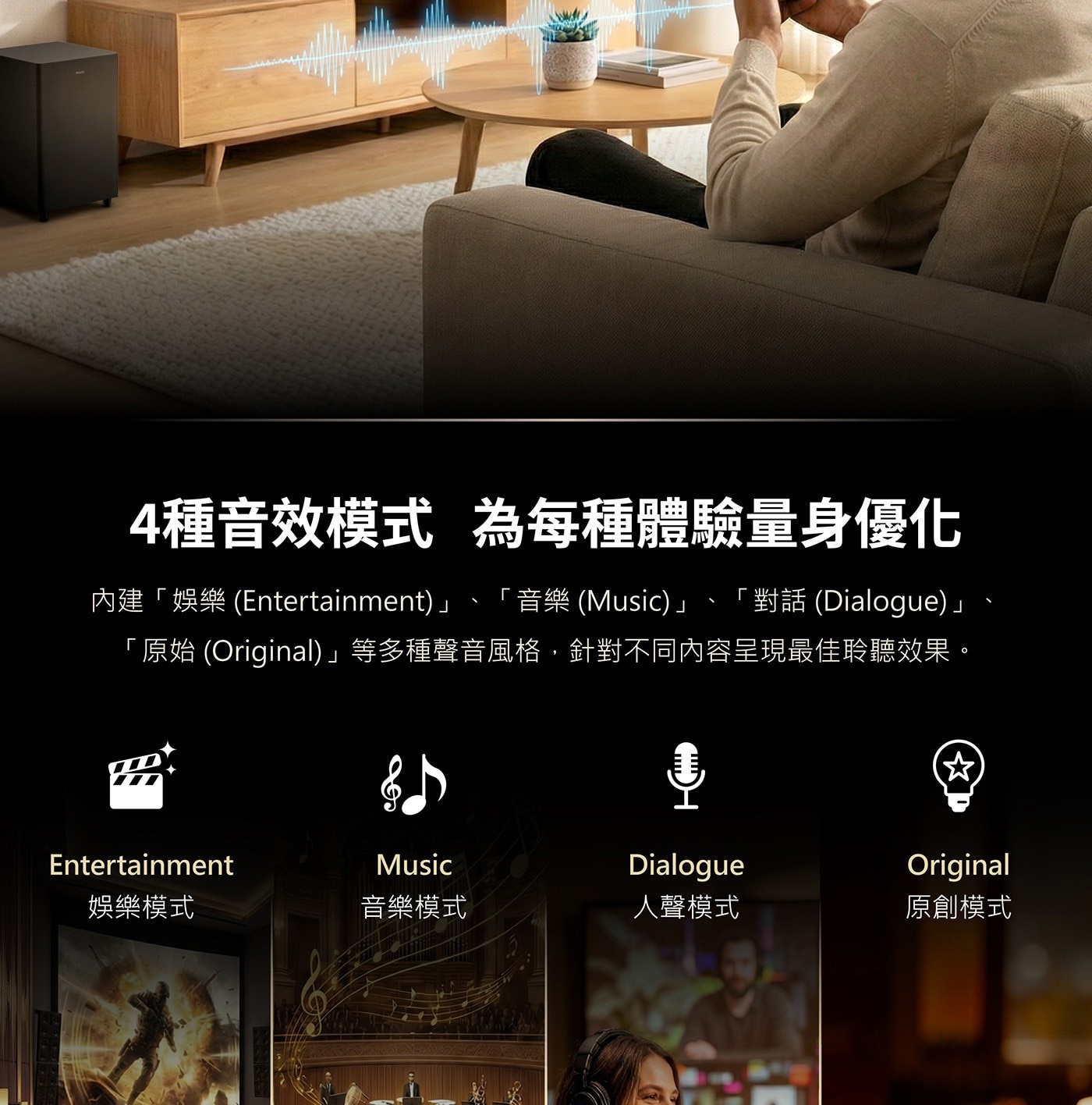 4種音效模式 為每種體驗量身優化 內建