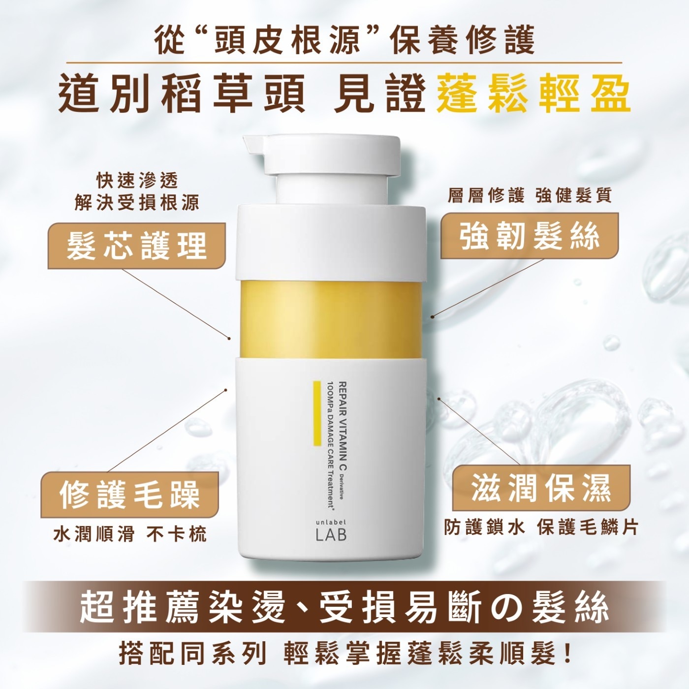 從“頭皮根源”保養修護 道別稻草頭 見證蓬鬆輕盈 快速滲透 解決受損根源 層層修護 強健髮質 髮芯護理 強韌髮絲