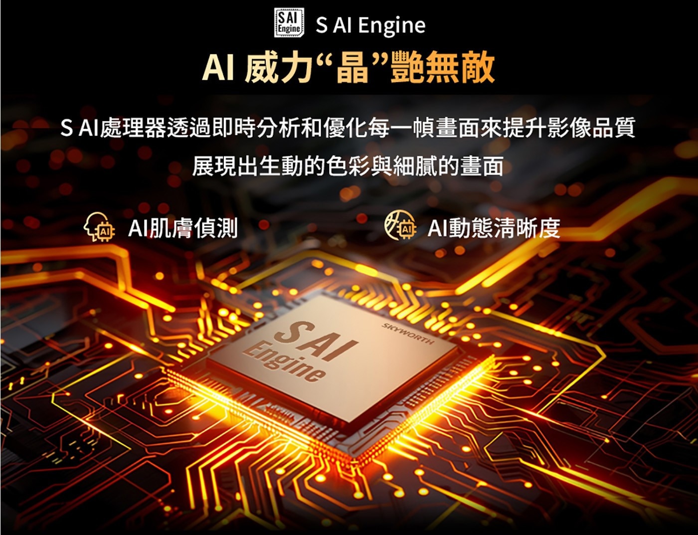 SAI Engine AI畫質處理器，AI肌膚偵測與動態清晰度，即時優化生動細膩畫面