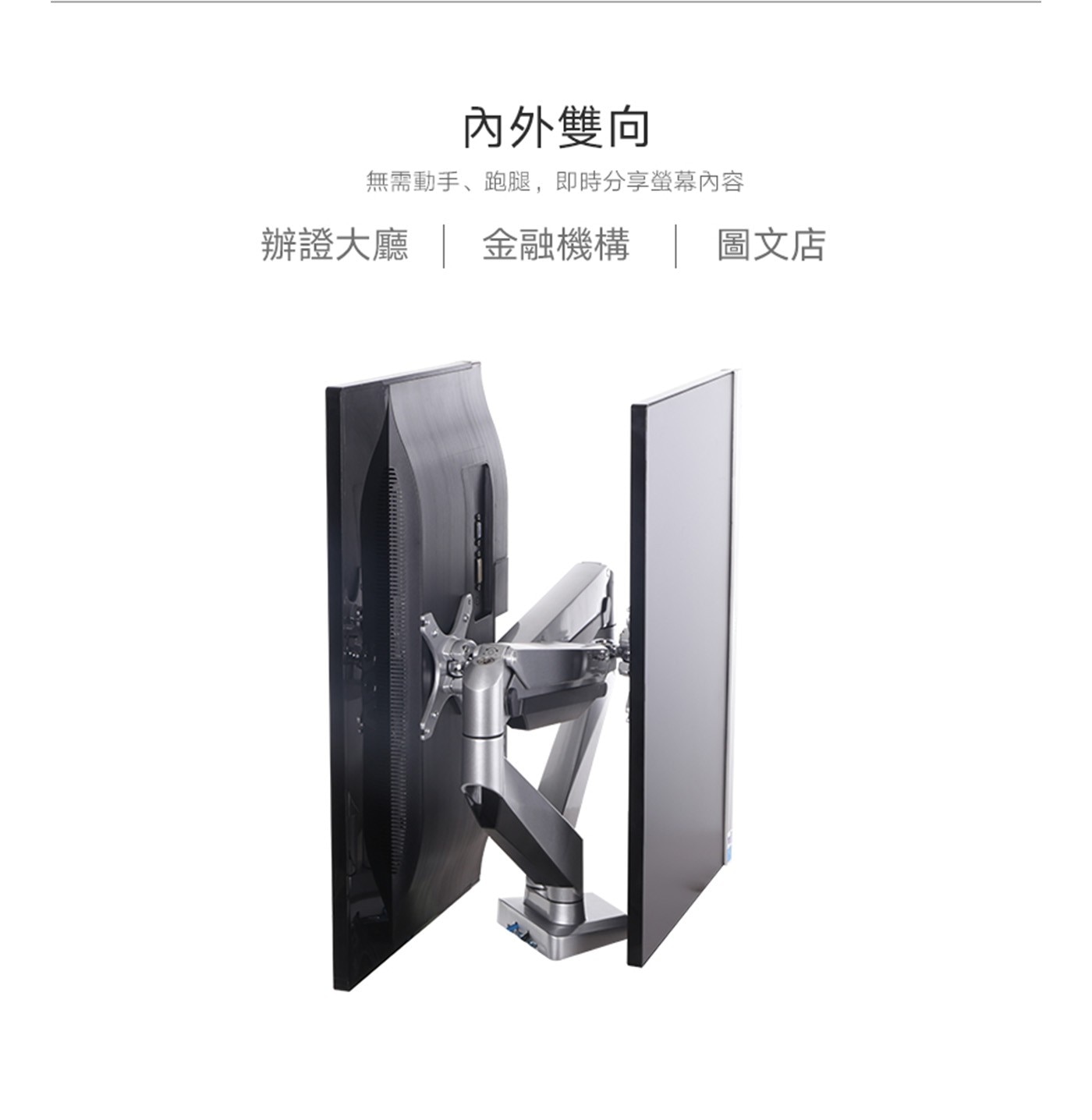 內外雙向 無需動手、跑腿,即時分享螢幕內容 辦證大廳 金融機構 圖文店