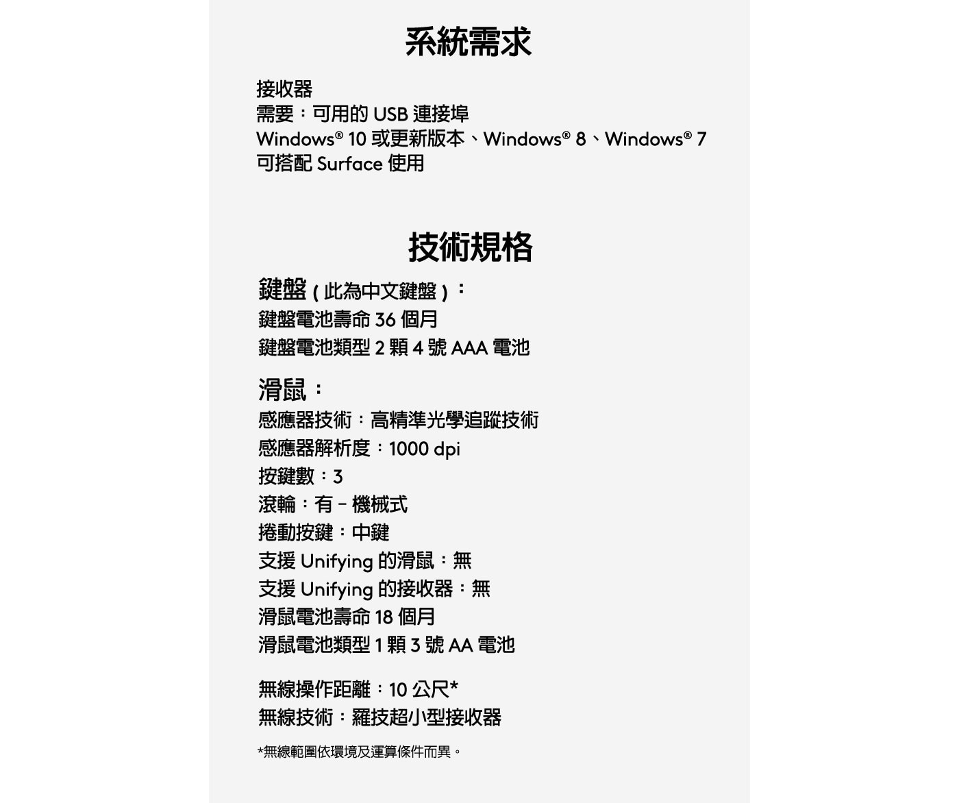 系統需求 接收器 需要:可用的 USB 連接埠 Windows ® 10