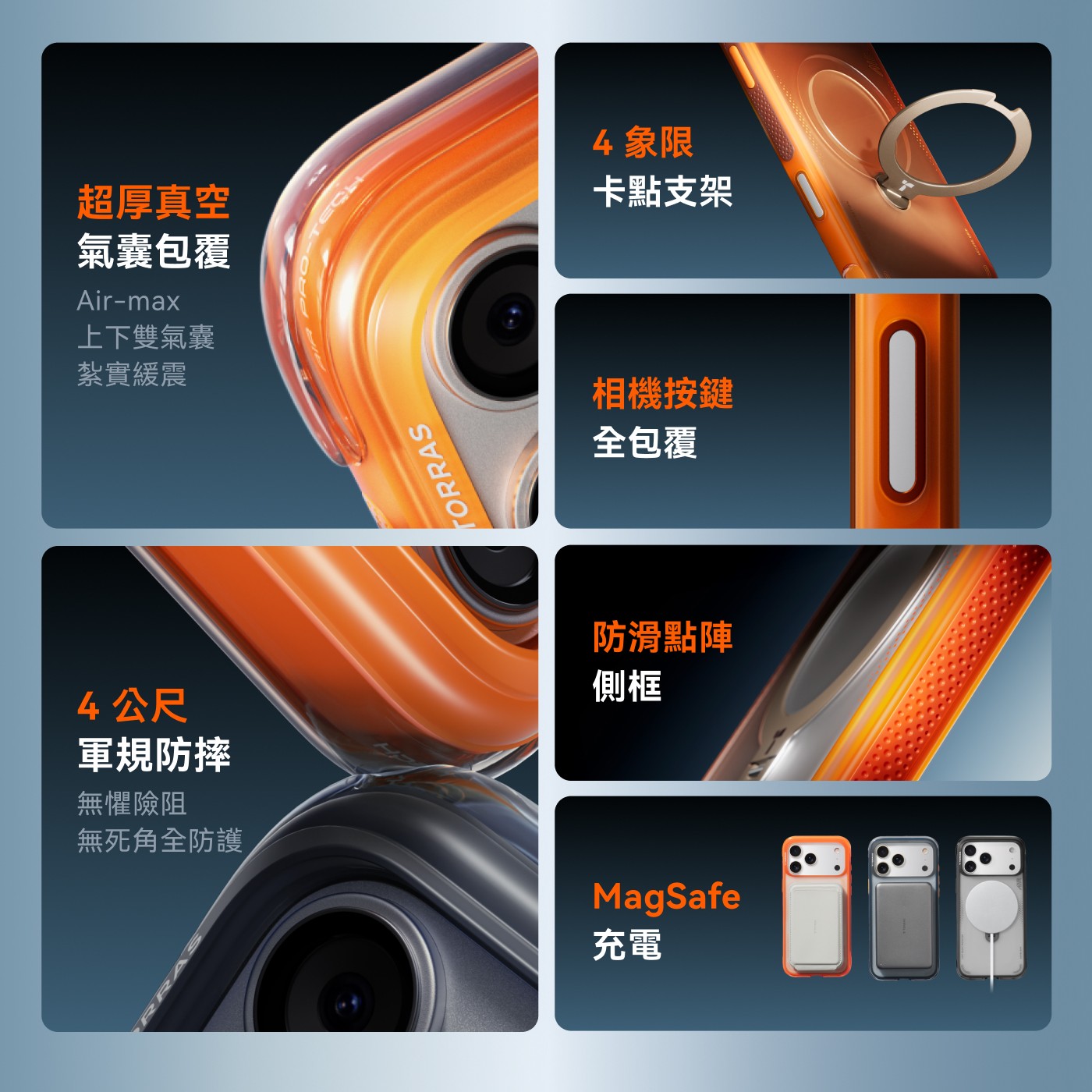 超厚真空 卡點支架 氣囊包覆 Air-max 上下雙氣囊 紮實緩震 4公尺 側框 軍規防摔 無懼險阻 無死角全防護