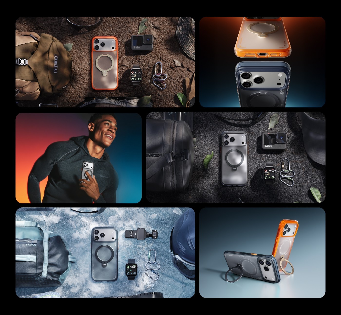 Torras Ostand Spin Air Magnetic 相機按鍵旋轉支架氣囊防摔手機殼 iPhone 17系列 + Insta II Master 高清滿版手機螢幕鋼化玻璃保護貼