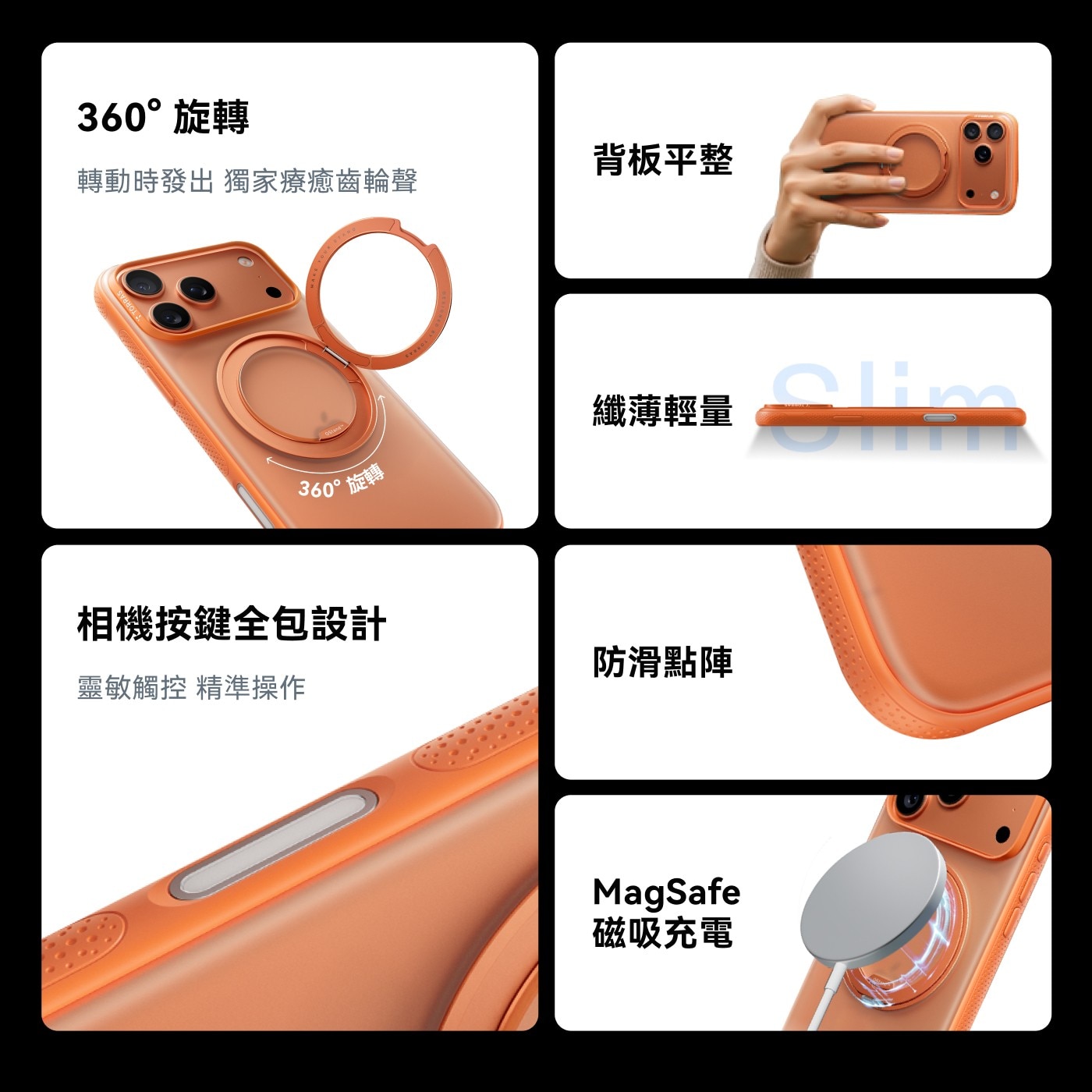 360°旋轉 轉動時發出 獨家療癒齒輪聲 背板平整 TORRAS 纖薄輕量 Slim 360°旋轉 相機按鍵全包設計 靈敏觸控精準操作 防滑點陣