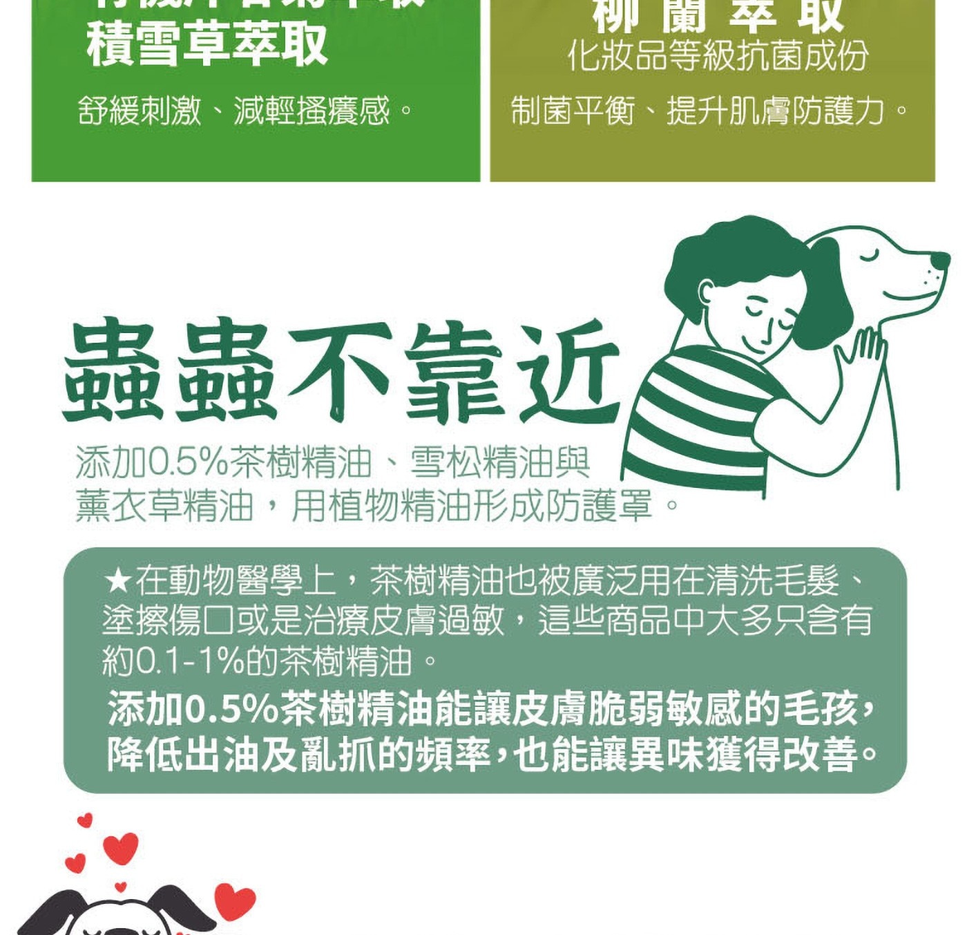 積雪草萃取 柳闌萃取 化妝品等級抗菌成份 舒緩刺激、減輕搔癢感。 制菌平衡、提升肌膚防護力