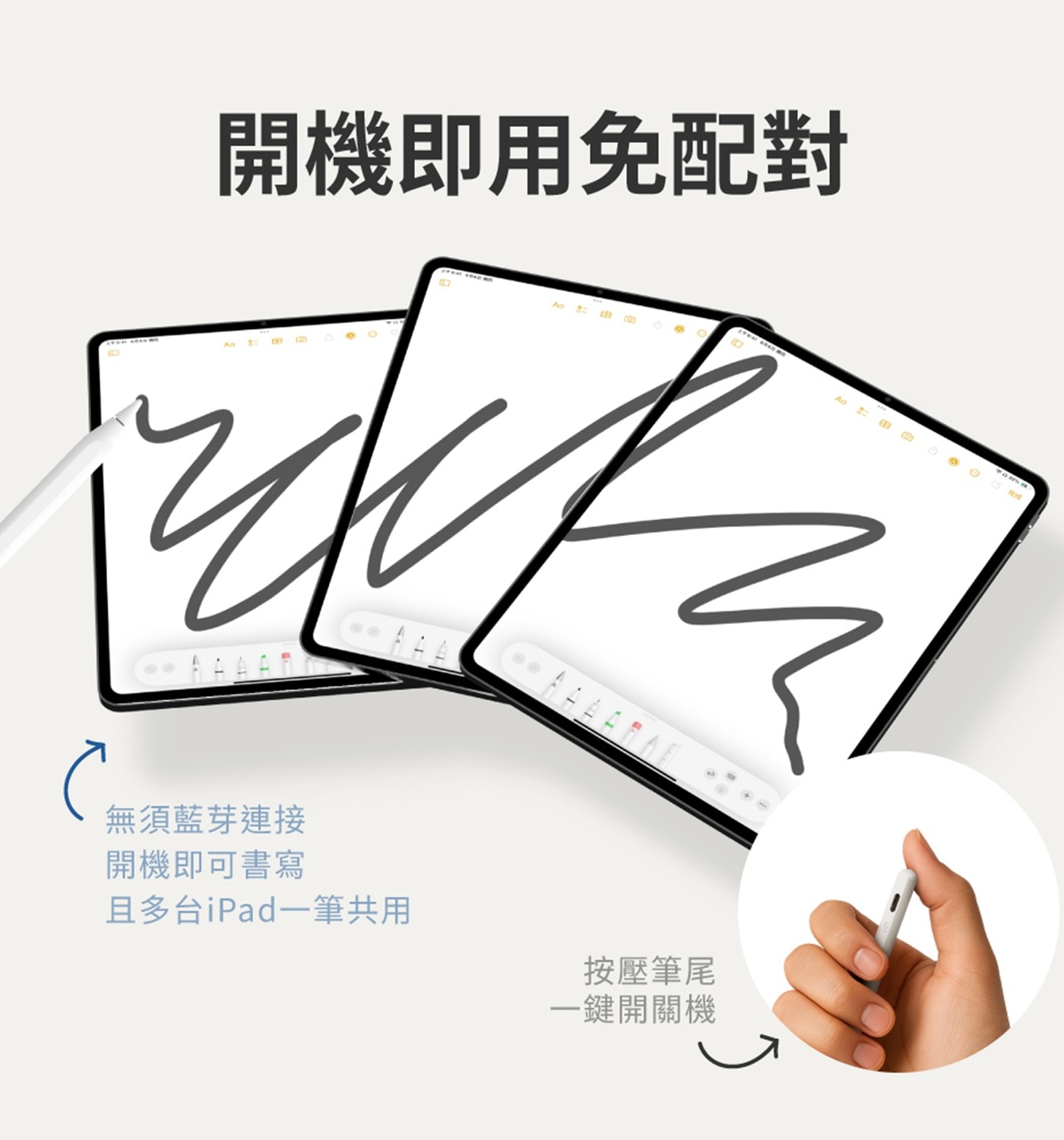 開機即用免配對 AB 無須藍芽連接 開機即可書寫 -CE 且多台iPad1筆共用 - 1 Aa