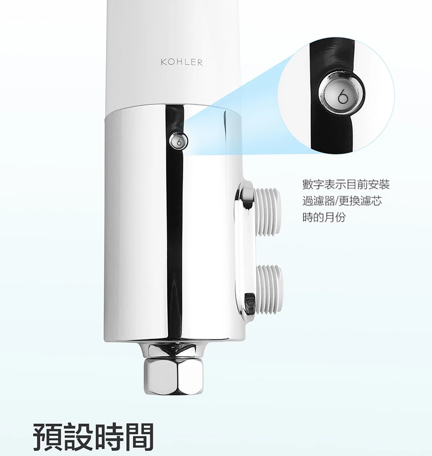 預設時間 KOHLER 數字表示目前安裝 過濾器更換濾芯 時的月份
