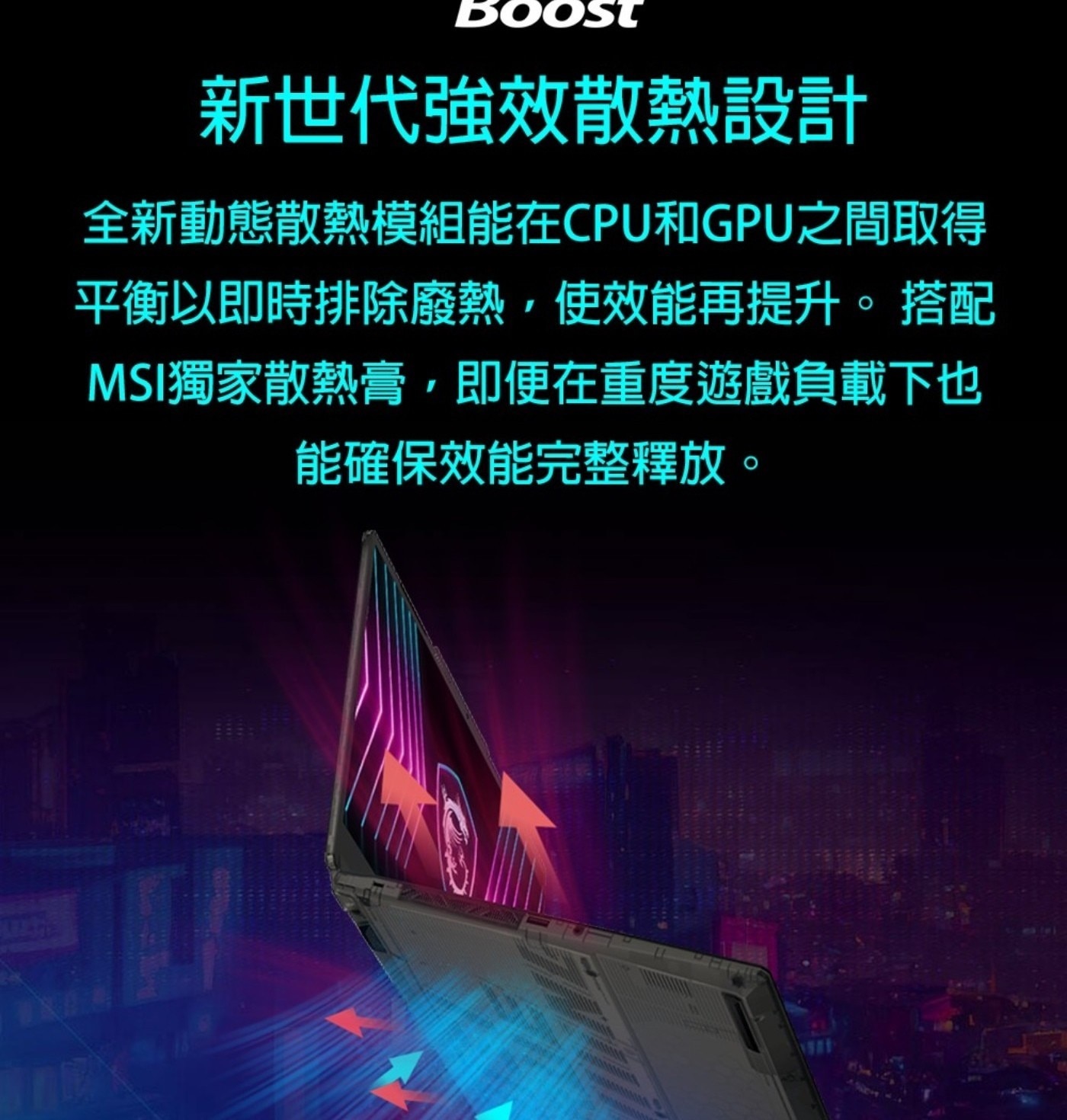 BOOST 新世代強效散熱設計 全新動態散熱模組能在CPU和GPU之間取得