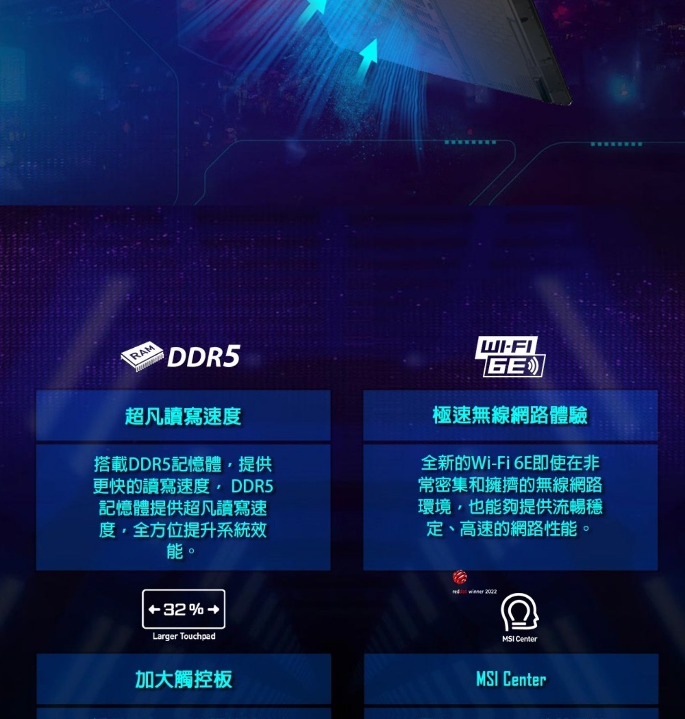 m RAM B DDR5 超凡讀寫速度 搭載DDR5記憶體,提供 更快的讀寫速度,DDR5