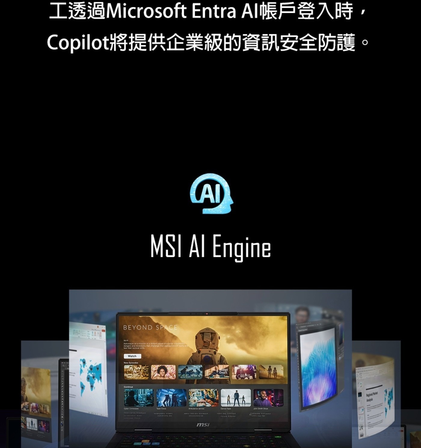 工透過Microsoft Entra Al帳戶登入時, Copilot將提供企業級的資訊安全防護。