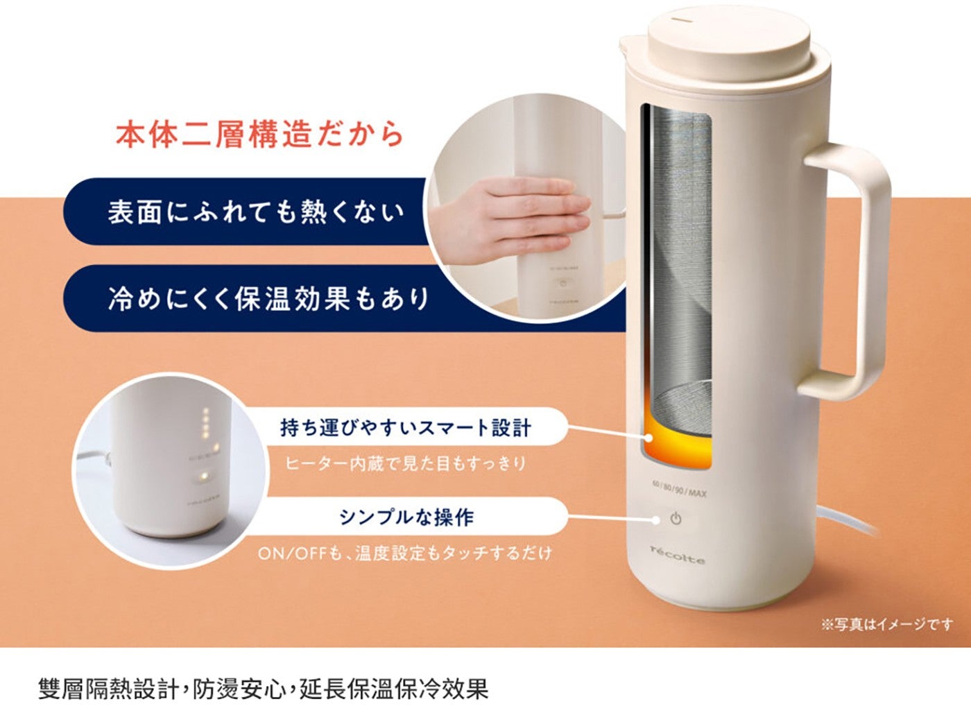 雙層隔熱設計,防燙安心,延長保溫保冷效果