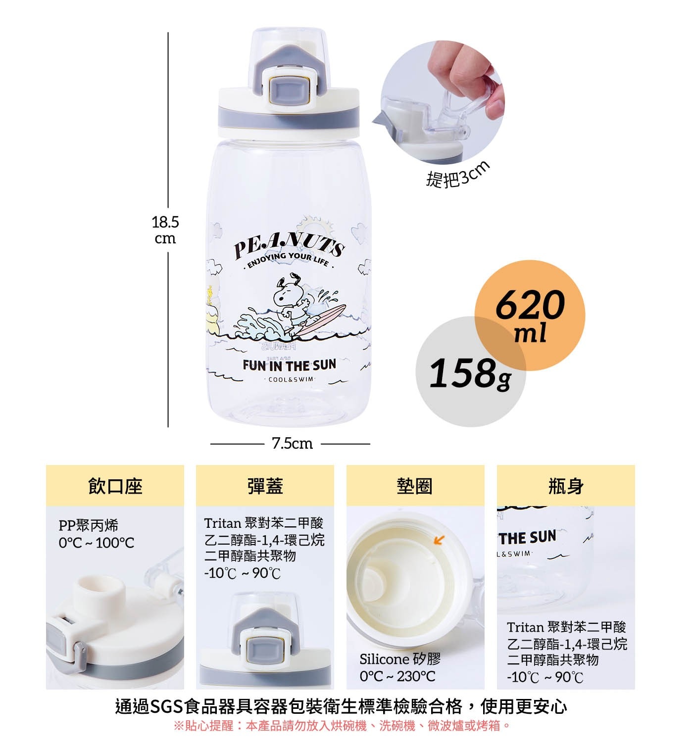 18.5 cm PEANUTS . ENJOYING YOUR LIFE. 提把3cm