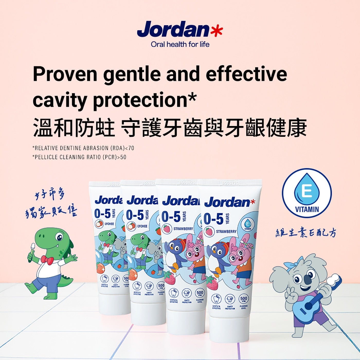 Jordan Oral health for life Proven gentle and effective cavity protection 溫和防蛀 守護牙齒與牙齦健康 RELATIVE...