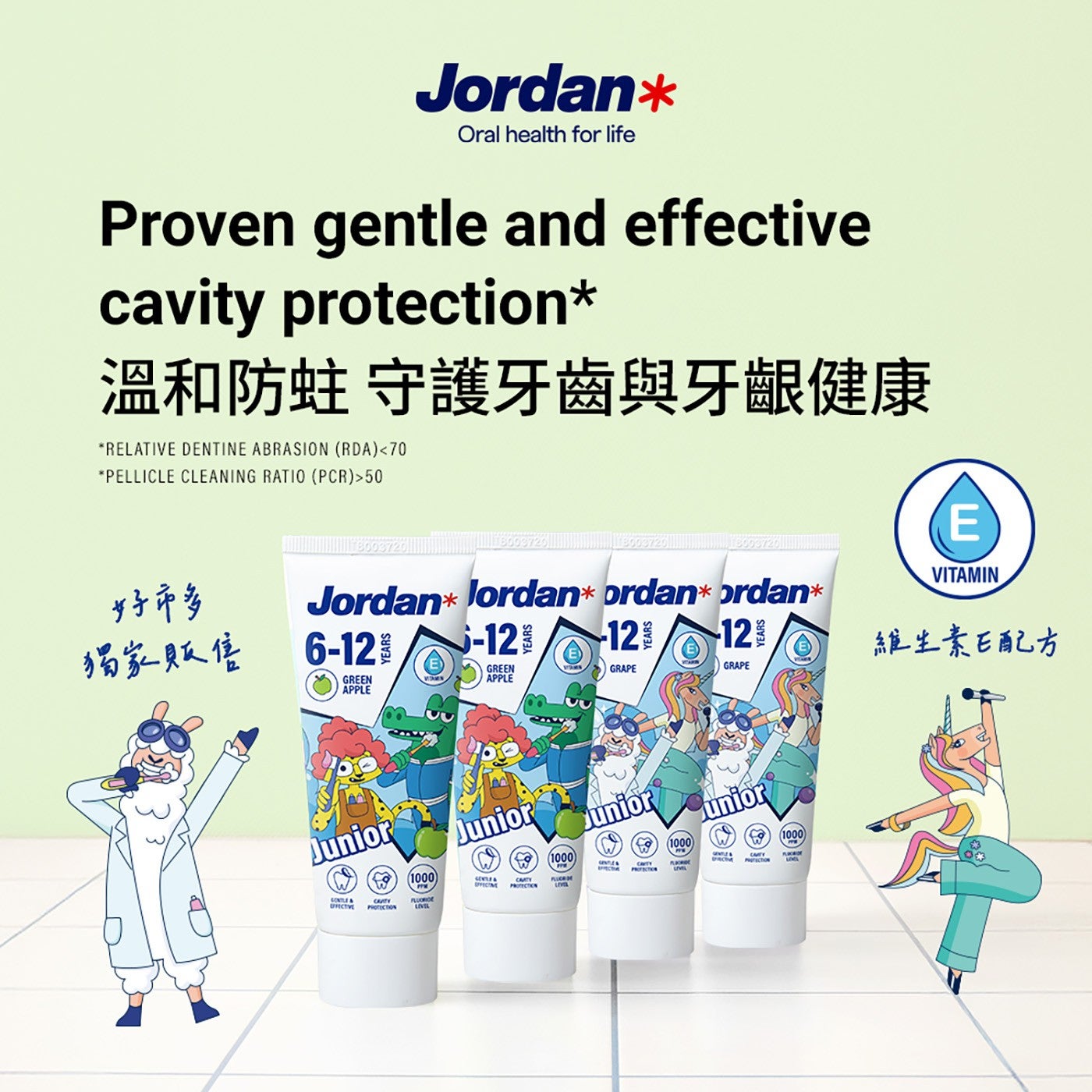 Jordan Oral health for life Proven gentle and effective cavity protection 溫和防蛀 守護牙齒與牙齦健康 RELATIVE...