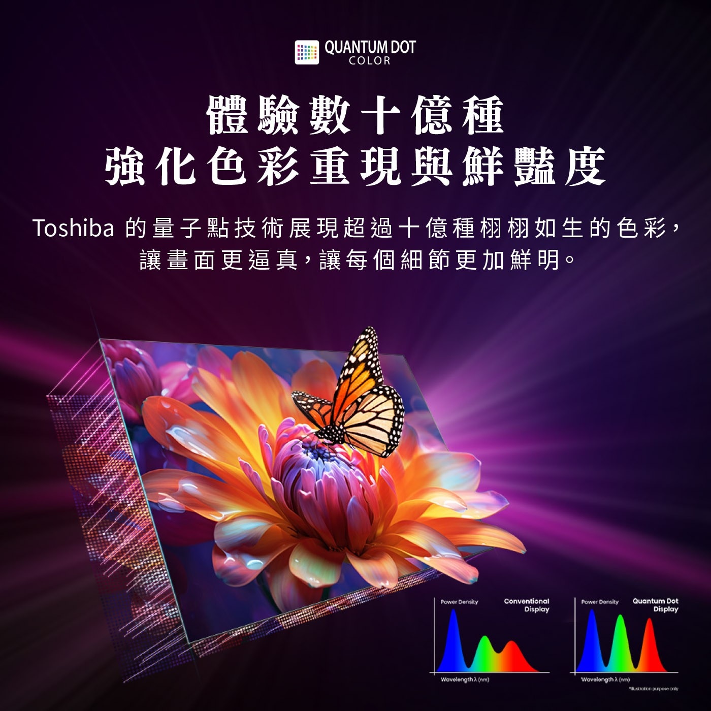 QUANTUM DOT COLOR 體驗數十億種 強化色彩重現與鮮豔...Display Quantum Dot Wavelength 入 nm ustration purpose only