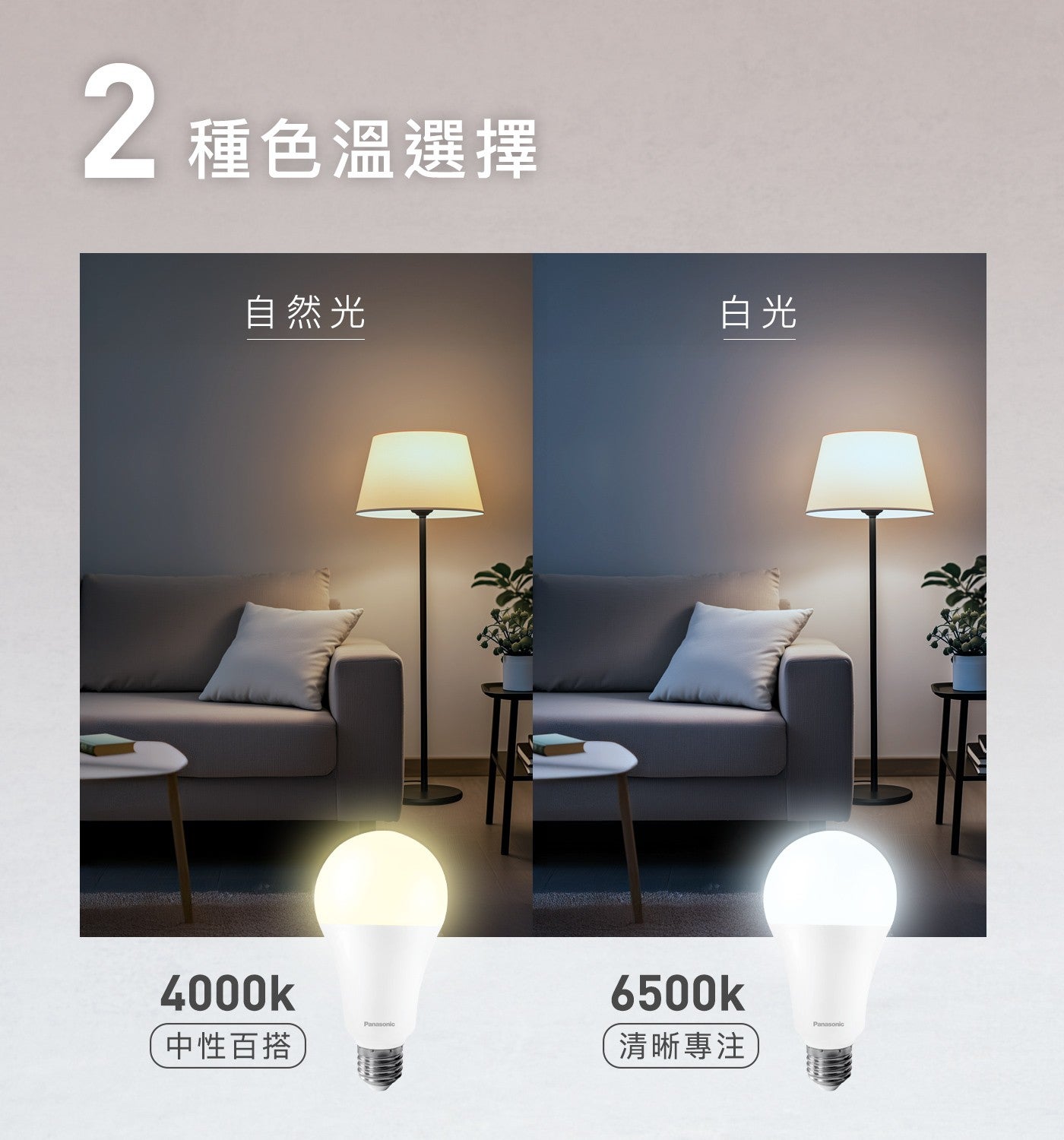 種色溫選擇 自然光 白光 Panasonic 中性百搭 清晰專注