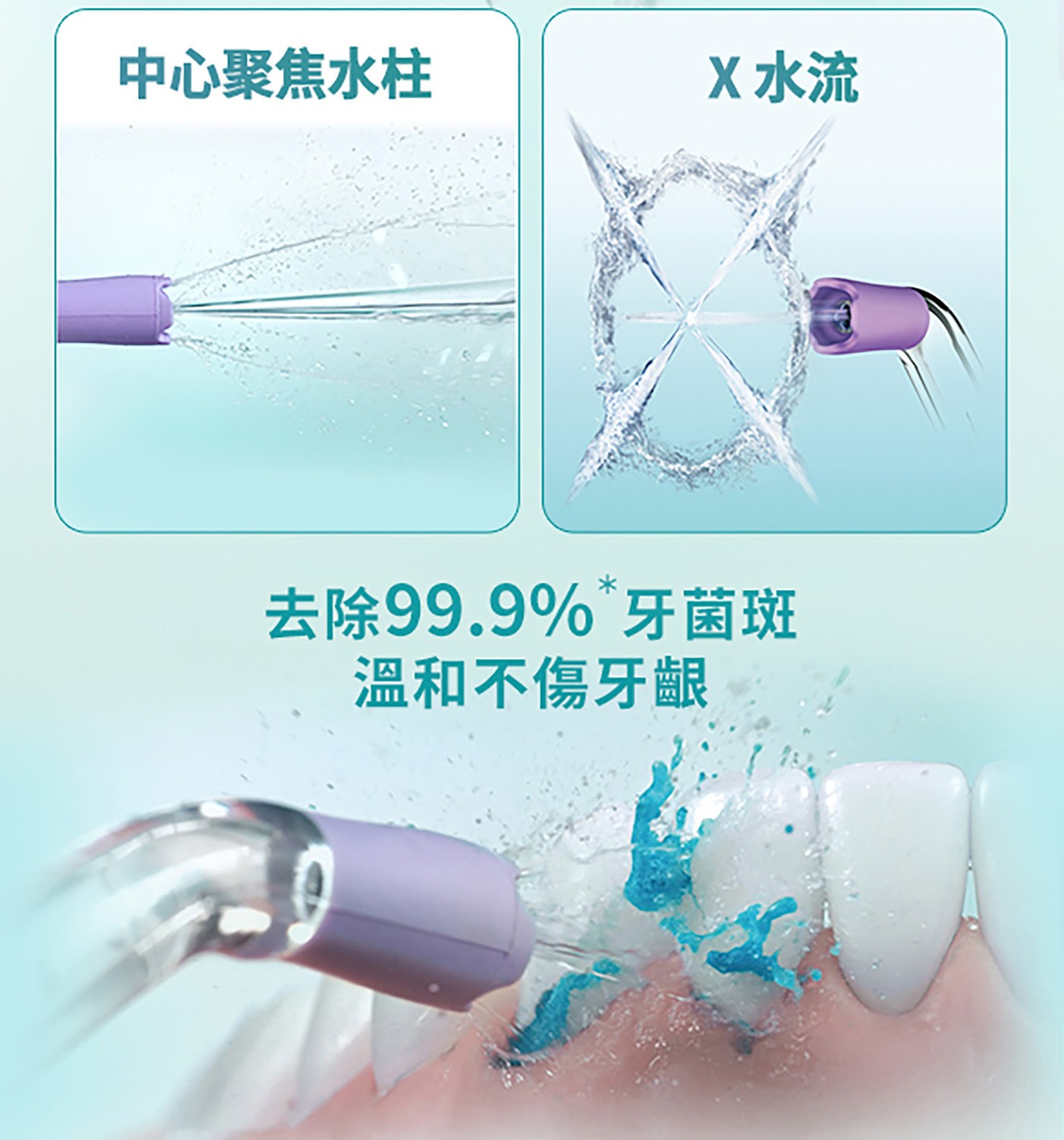 中心聚焦水柱 X水流 去除99.9 牙菌斑 溫和不傷牙齦