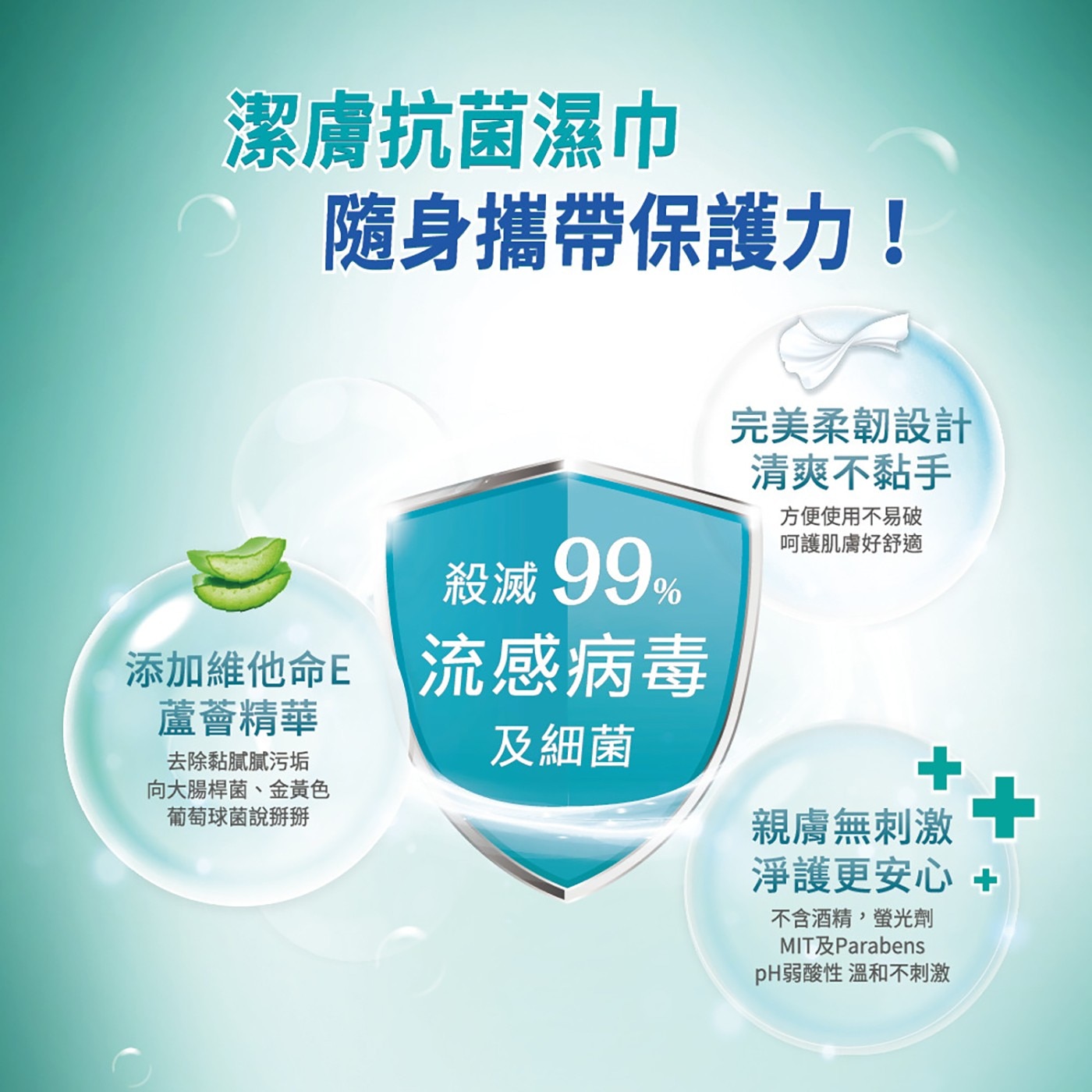 潔膚抗菌濕巾 隨身攜帶保護力!