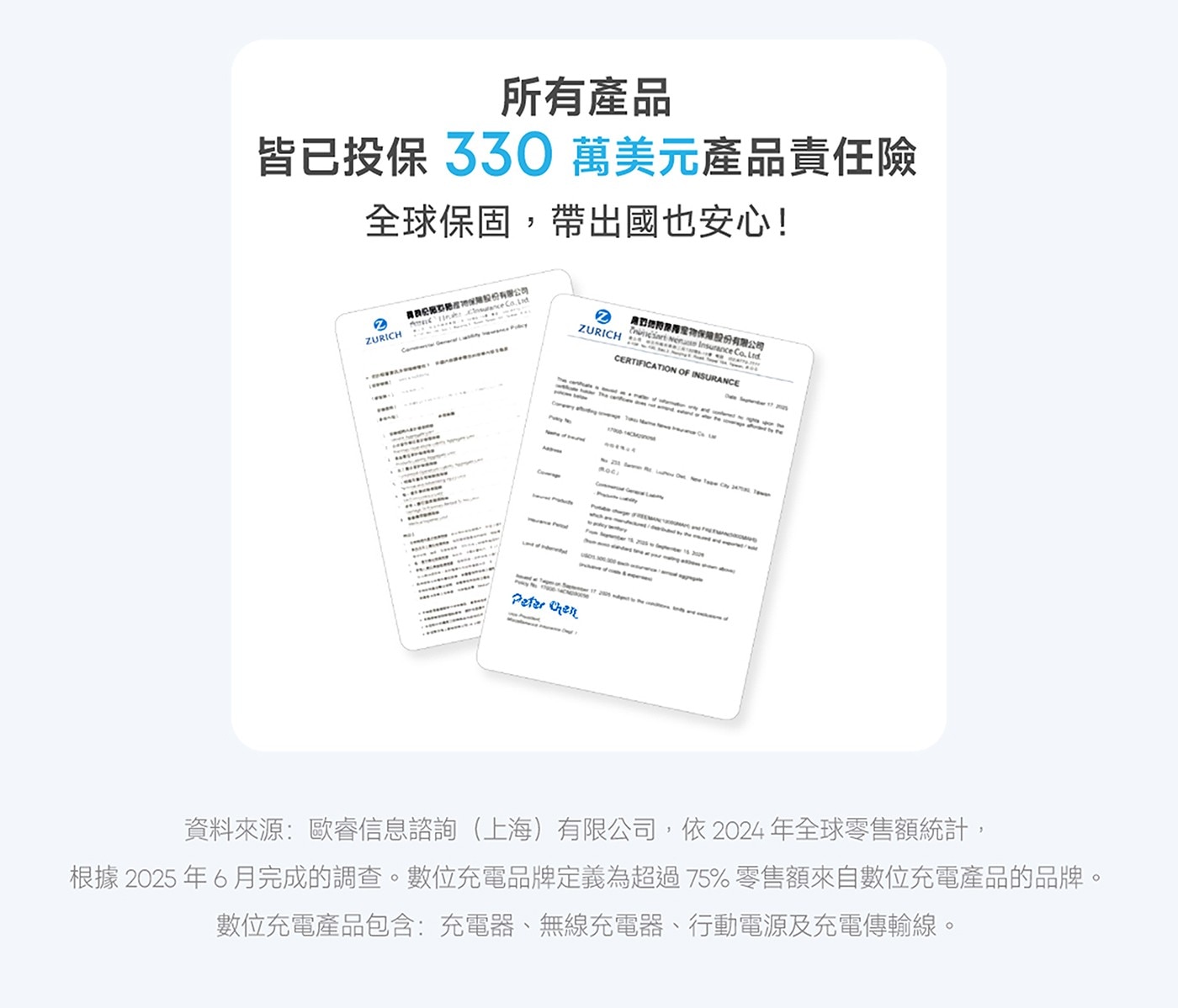 所有產品 皆已投保 萬美元產品責任險 全球保固,帶出國也安心!