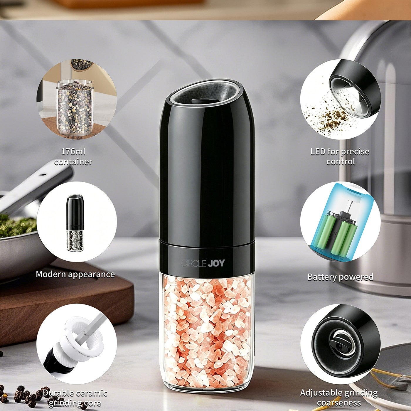 176ml container LED for precise CIRCLE JOY Modern appearance Battery powered Burable ceramic...