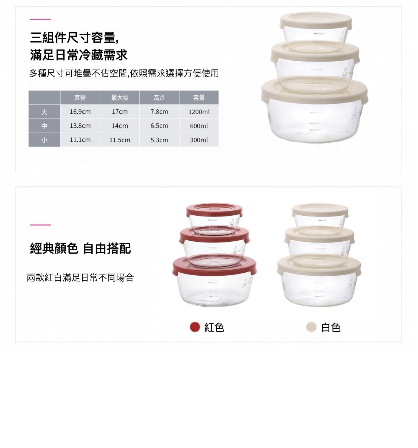 3組件尺寸容量, 滿足日常冷藏需求 多種尺寸可堆疊不佔空間...