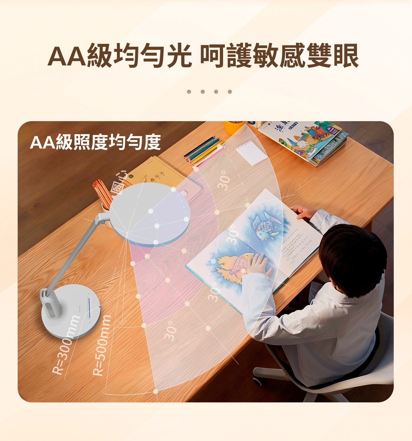AA級照度均勻度 AA級均勻光呵護敏感雙眼