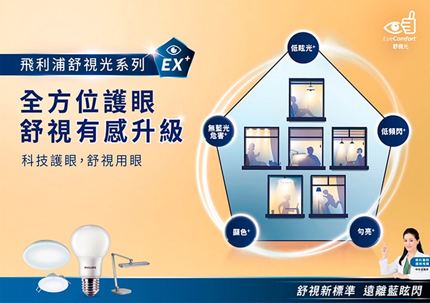 飛利浦舒視光系列 EX 全方位護眼舒視有感升級科技護眼,舒視用眼低眩光舒視光無藍光危害颜色勻亮低频閃舒視新標準遠離藍眩閃