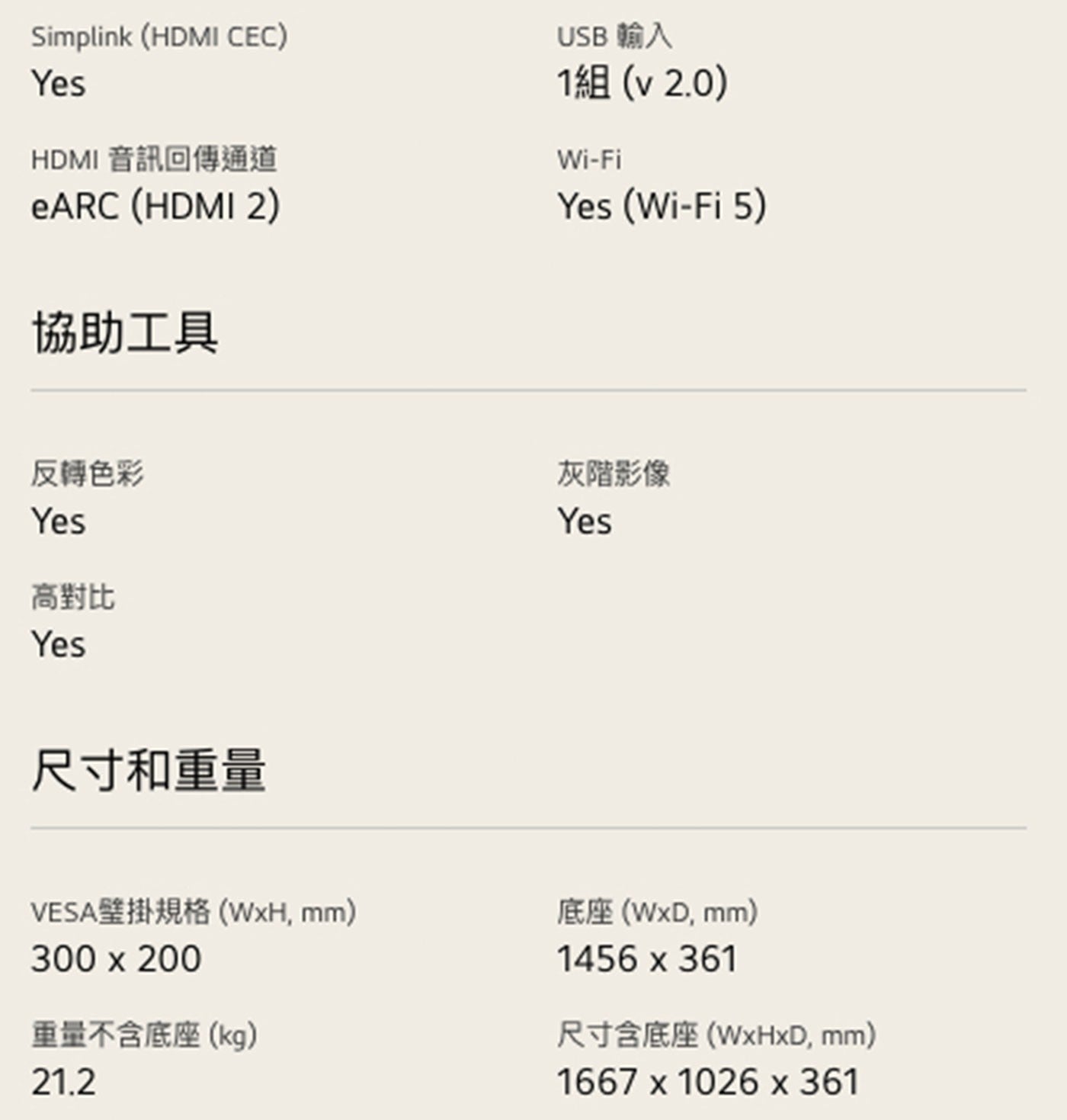 Simplink HDMI CEC Yes HDMI 音訊回傳通道 eARC USB 輸入 1組v2.
