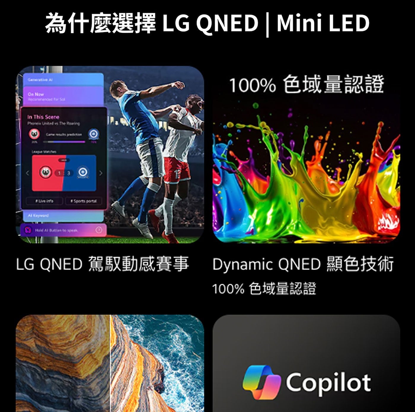 為什麼選擇 LG QNED Mini LED Generative Al On Now 色域量認證 In This Scene Phonex United vs The Roaring Came...