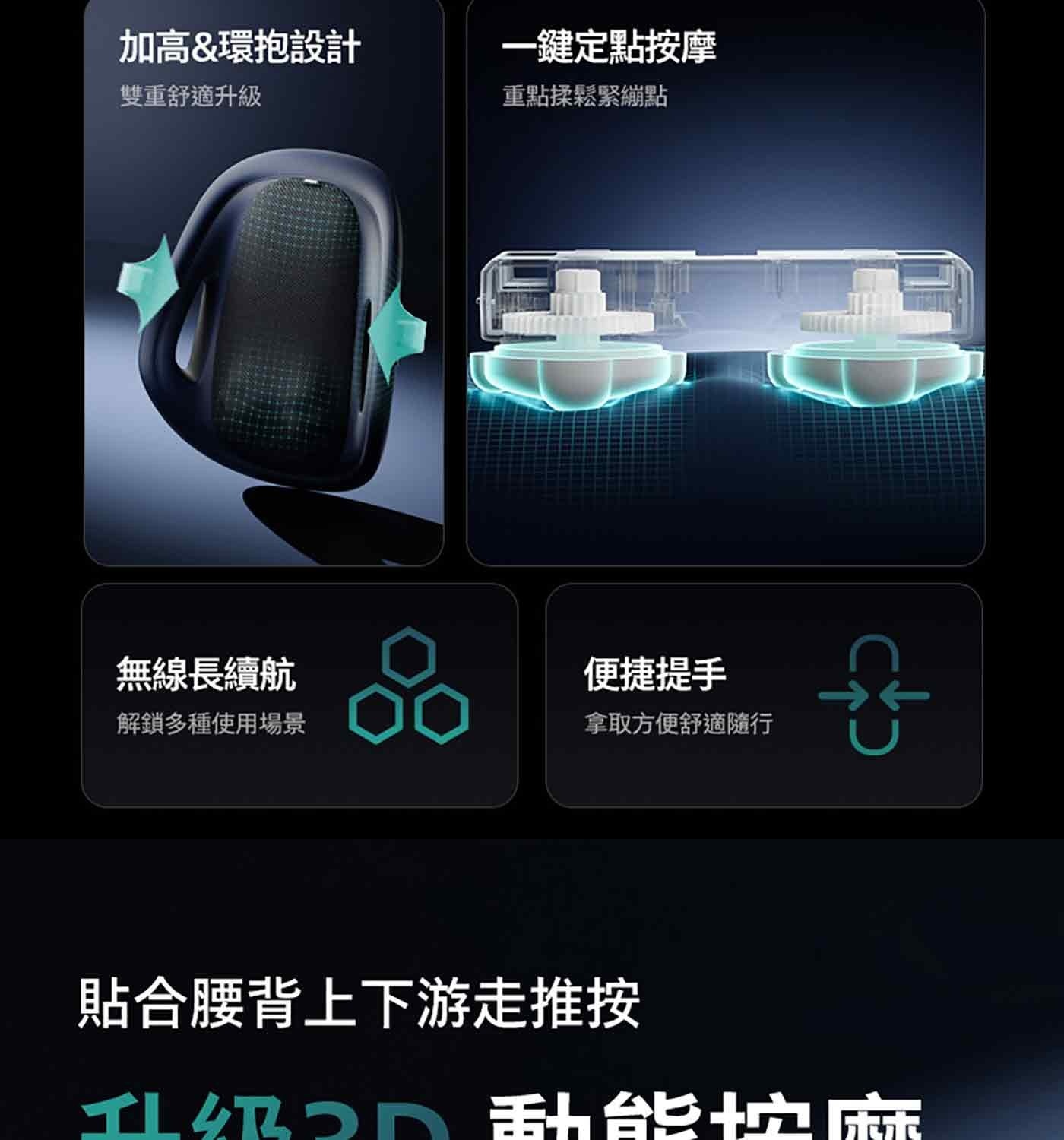 無線長續航 便捷提手 解鎖多種使用場景 拿取方便舒適隨行 5大專業優勢 按摩×熱敷×加高承托腰背 飛利浦背部按摩器 上1代產品 up 遊走按摩定點按摩 可同時按摩腰背 固定按摩頭 只能按1个部位...